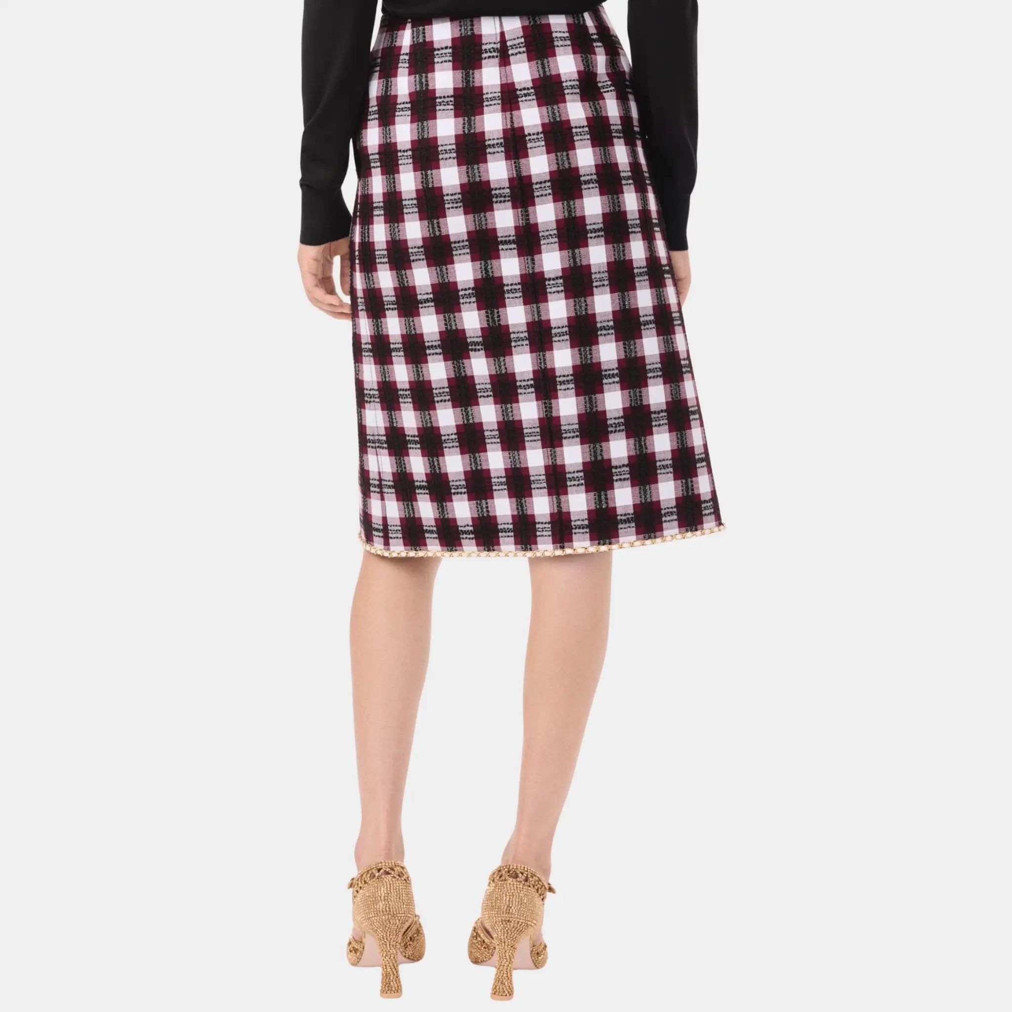 Chanel Midi Skirt Tweed in Burgundy & White Black, Back