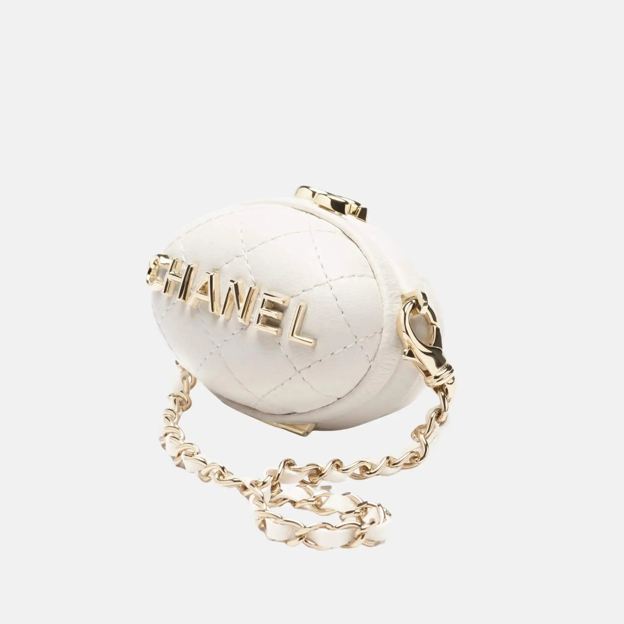 Chanel Mini Bag Charm Lambskin, White, Front