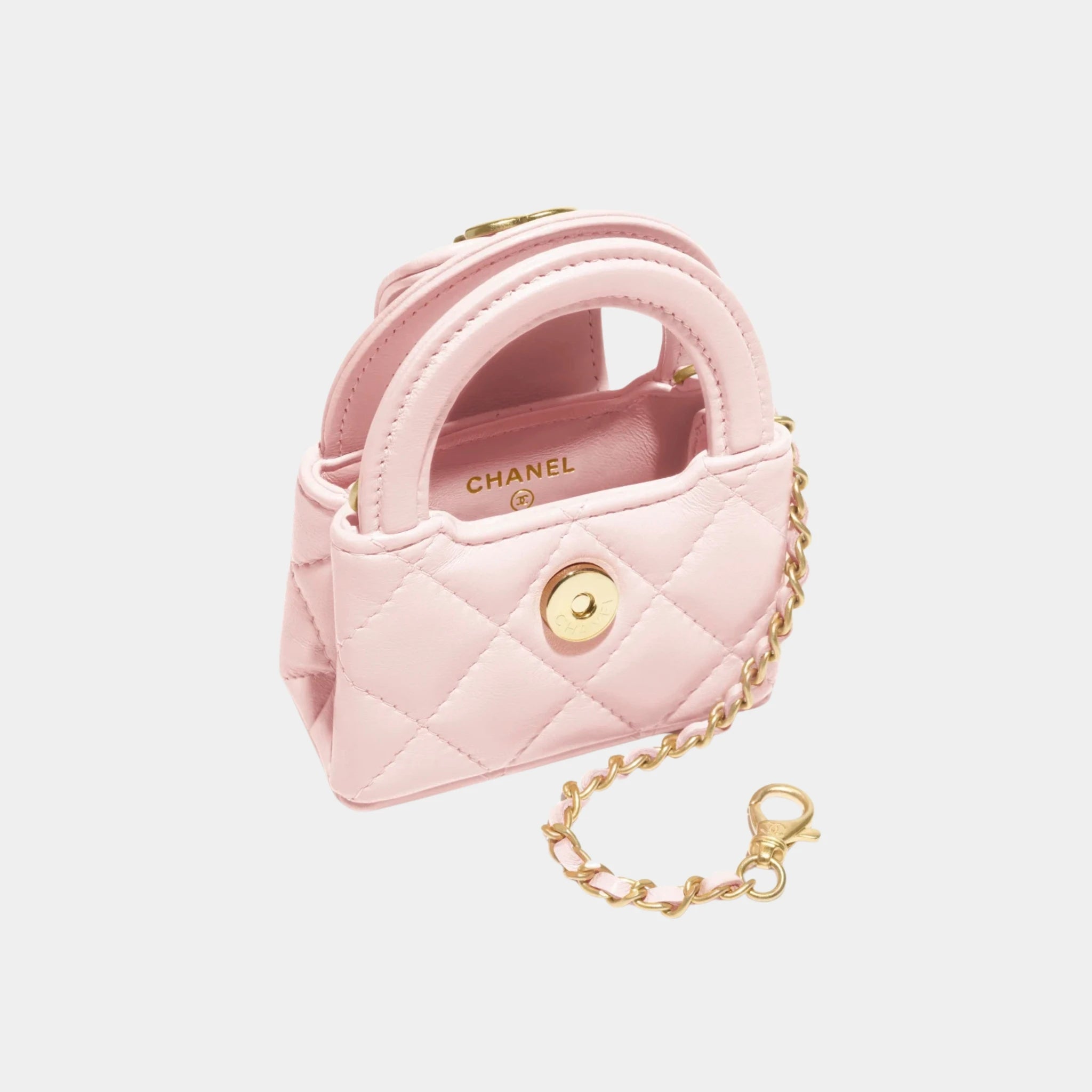 Chanel Mini Bag Charm Shiny Lambskin & Gold-Tone Metal, Light Pink, Top