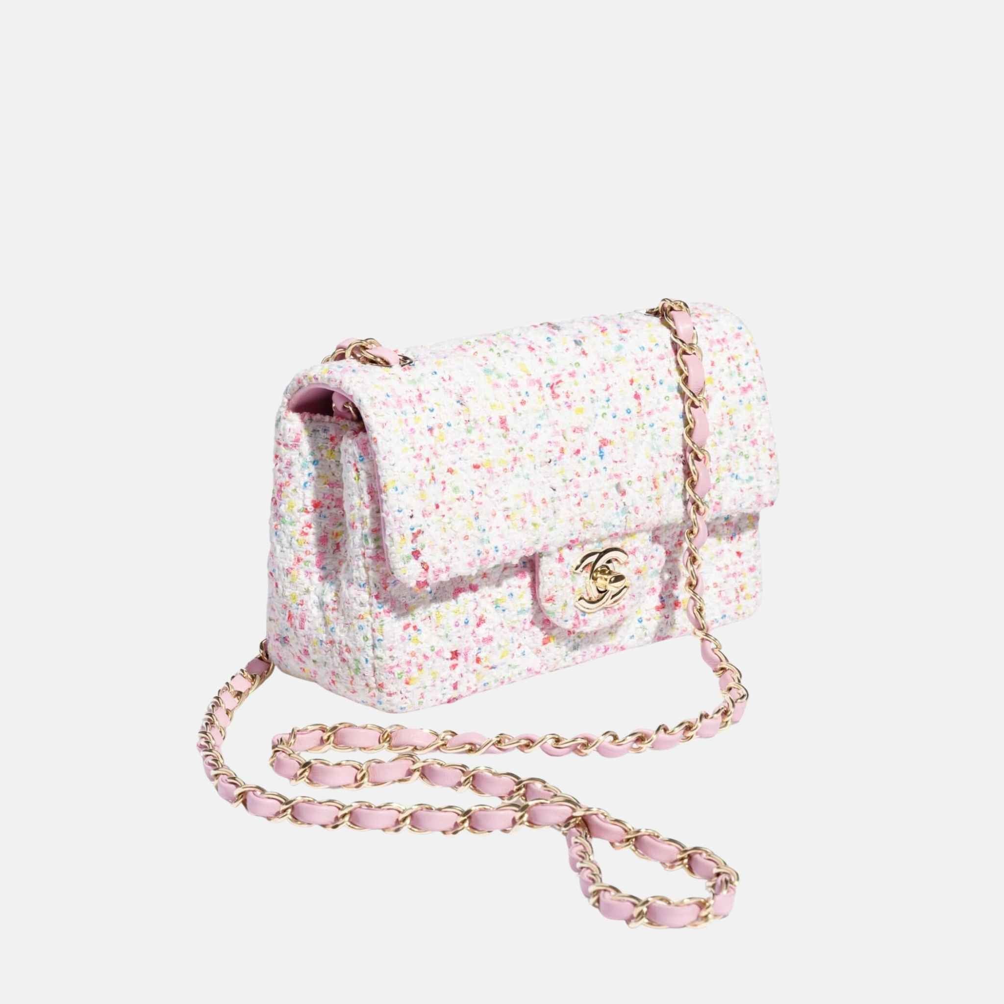 Chanel Mini Classic Handbag In Tweed And Gold Metal, Side