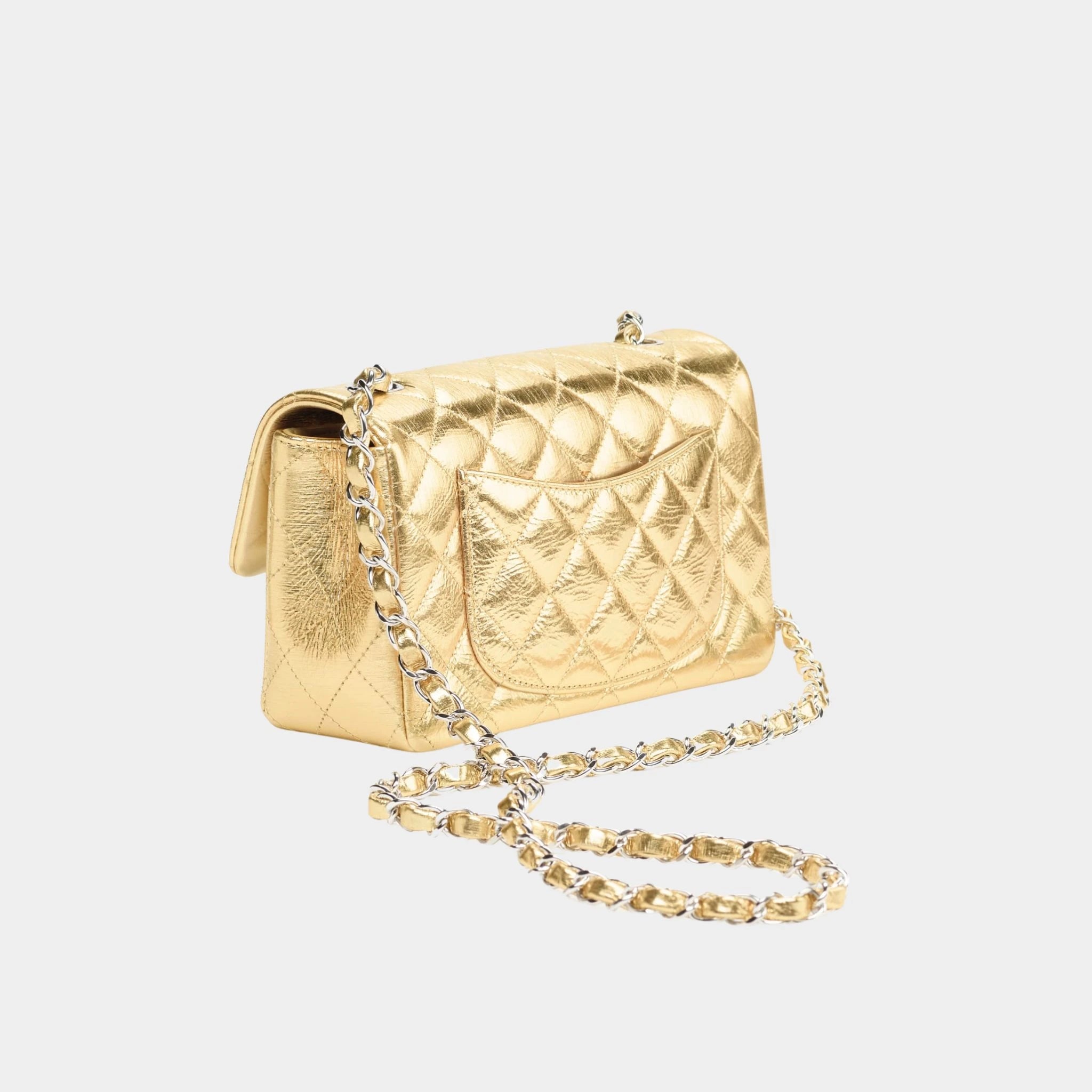 Mini Classic Handbag Metallic Crumpled Calfskin & Sliver-Tone Metal