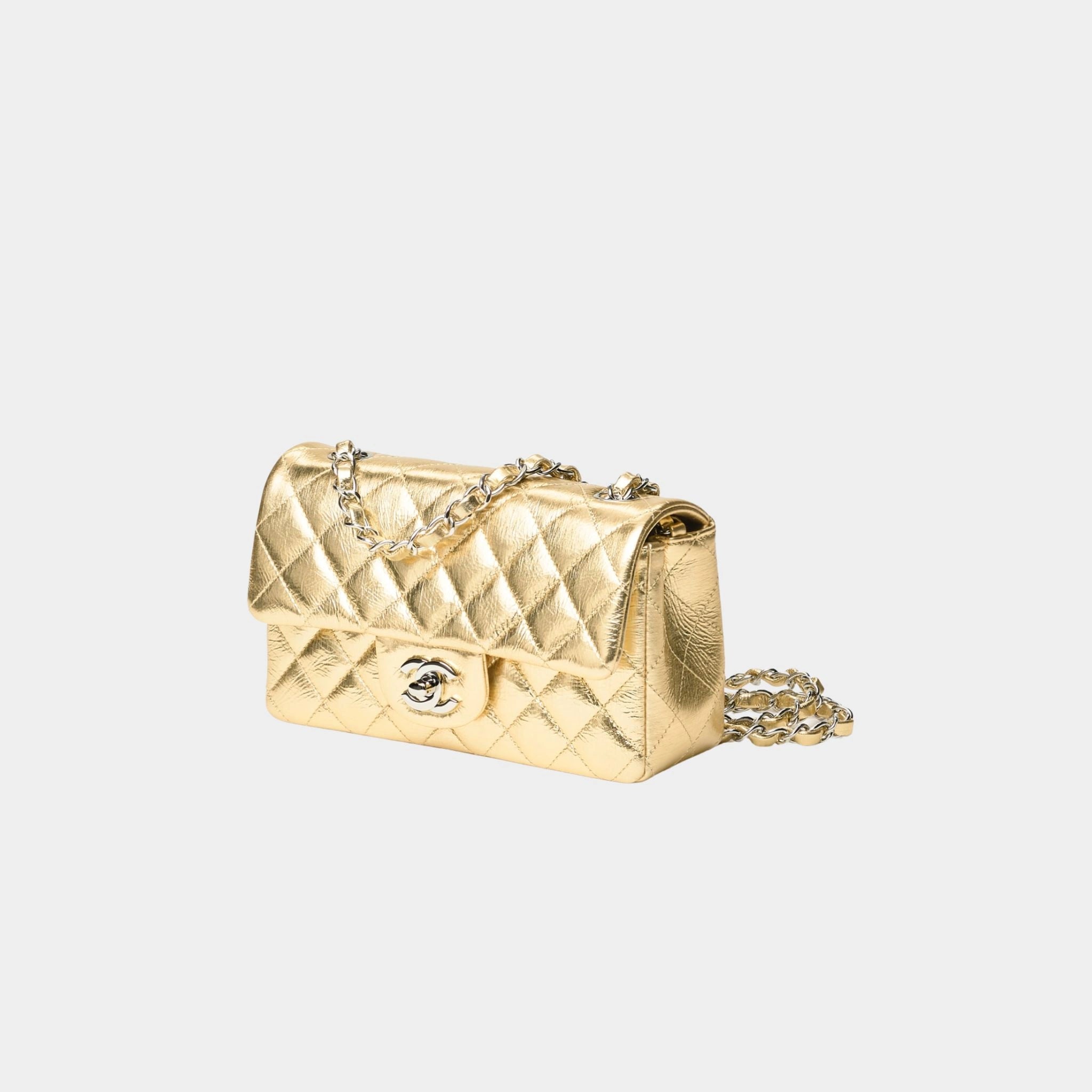 Mini Classic Handbag Metallic Crumpled Calfskin & Sliver-Tone Metal