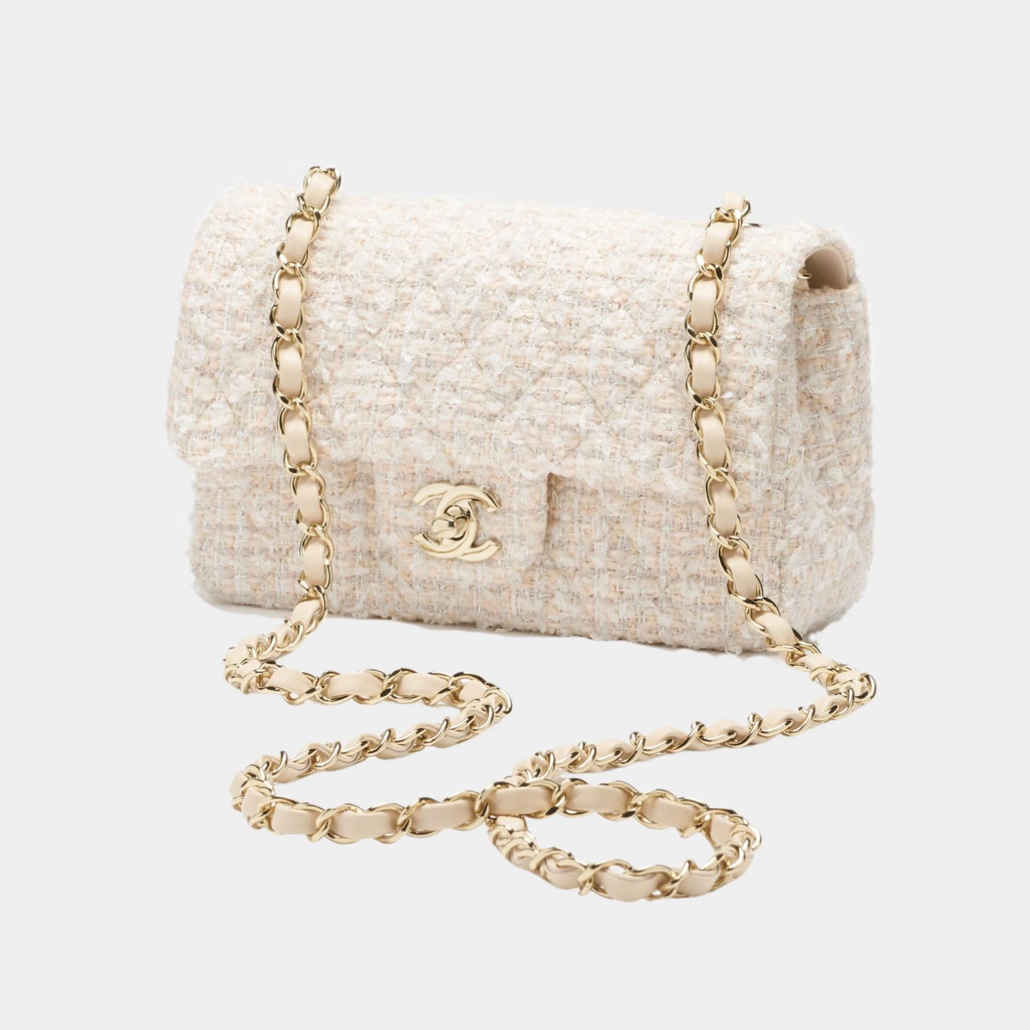 Mini Classic Handbag Tweed & Fabrics With Gold Metal