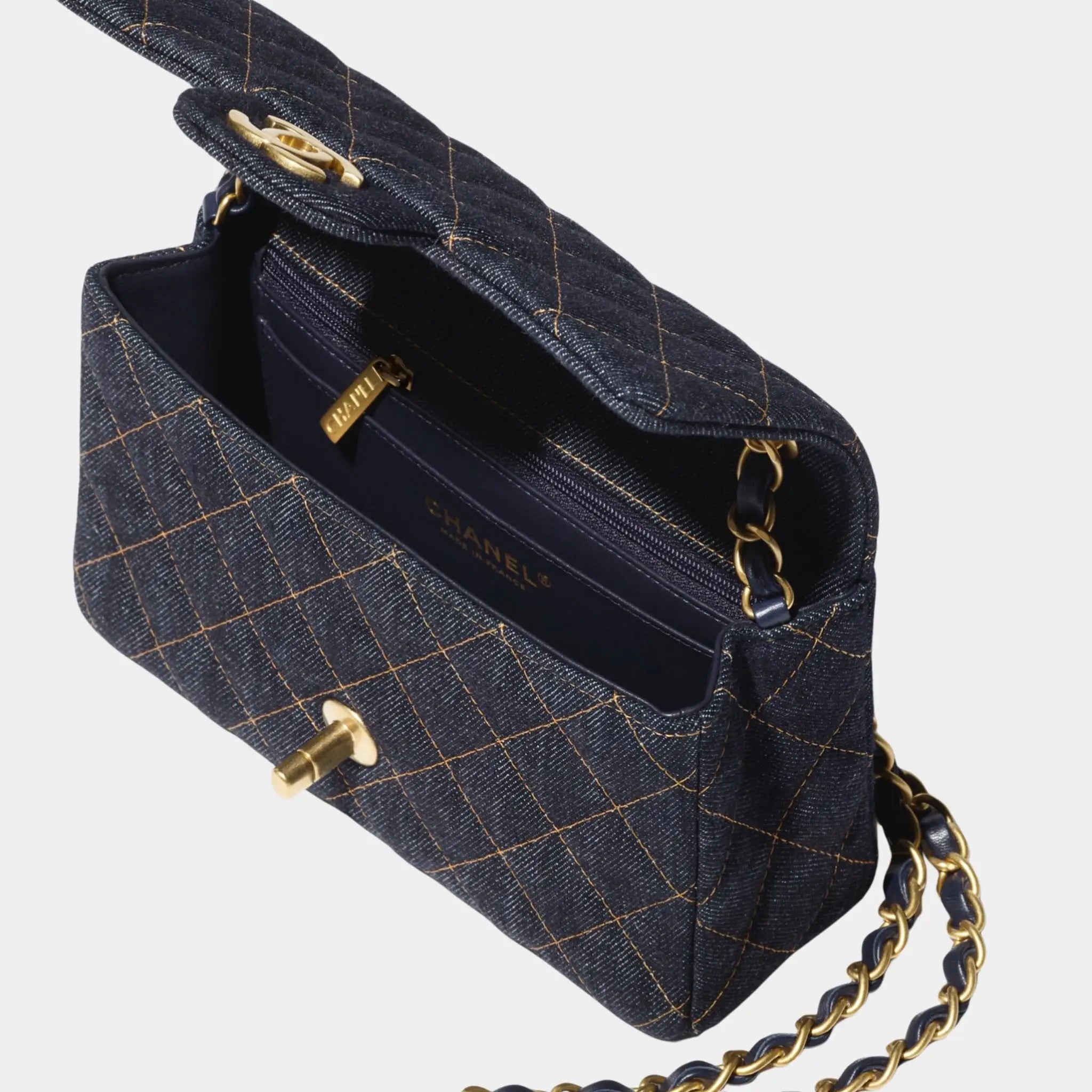 Mini Classic Handbag Tweed & Fabrics With Gold Metal