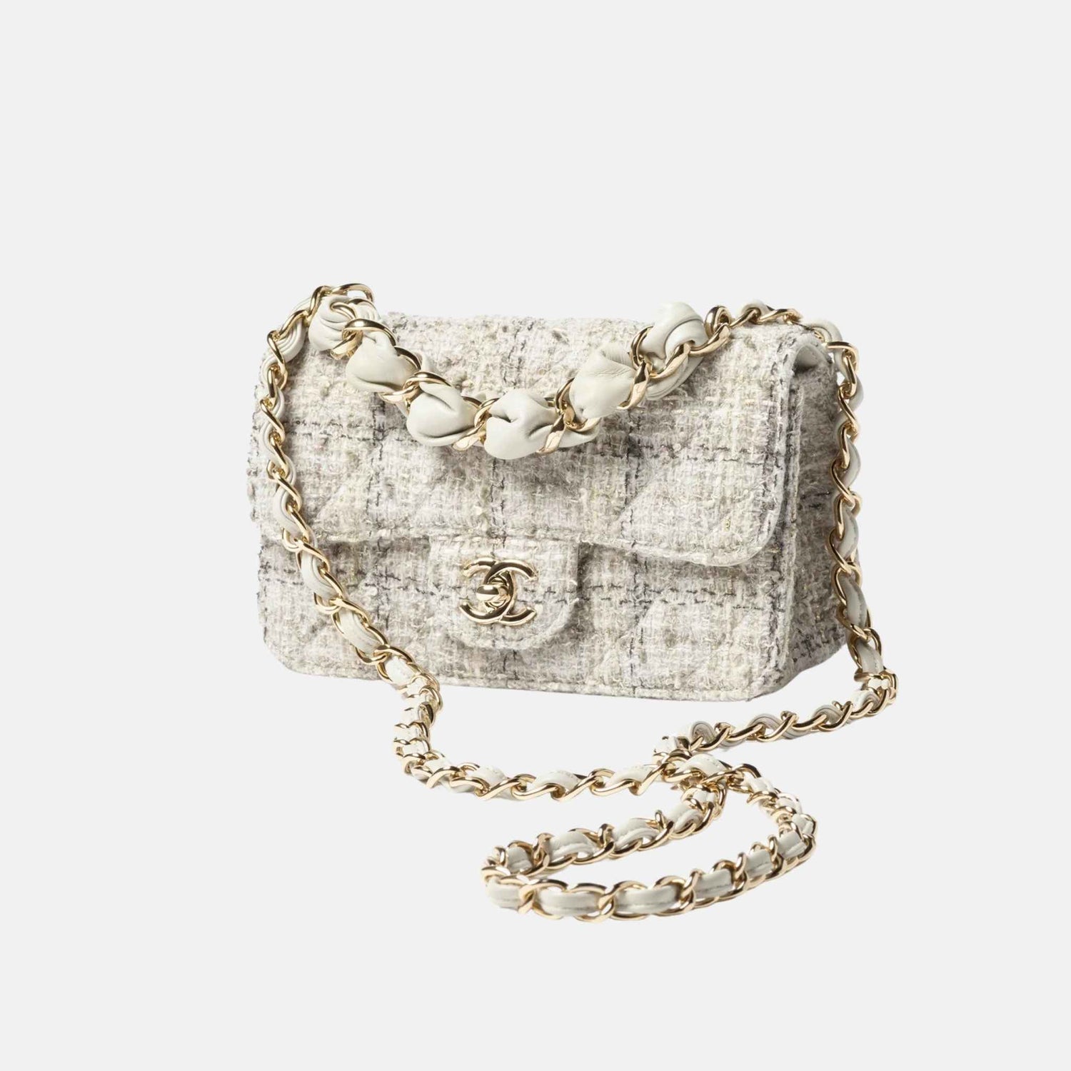 Chanel Mini Flap Bag in Wool Tweed and Gold Metal, Front