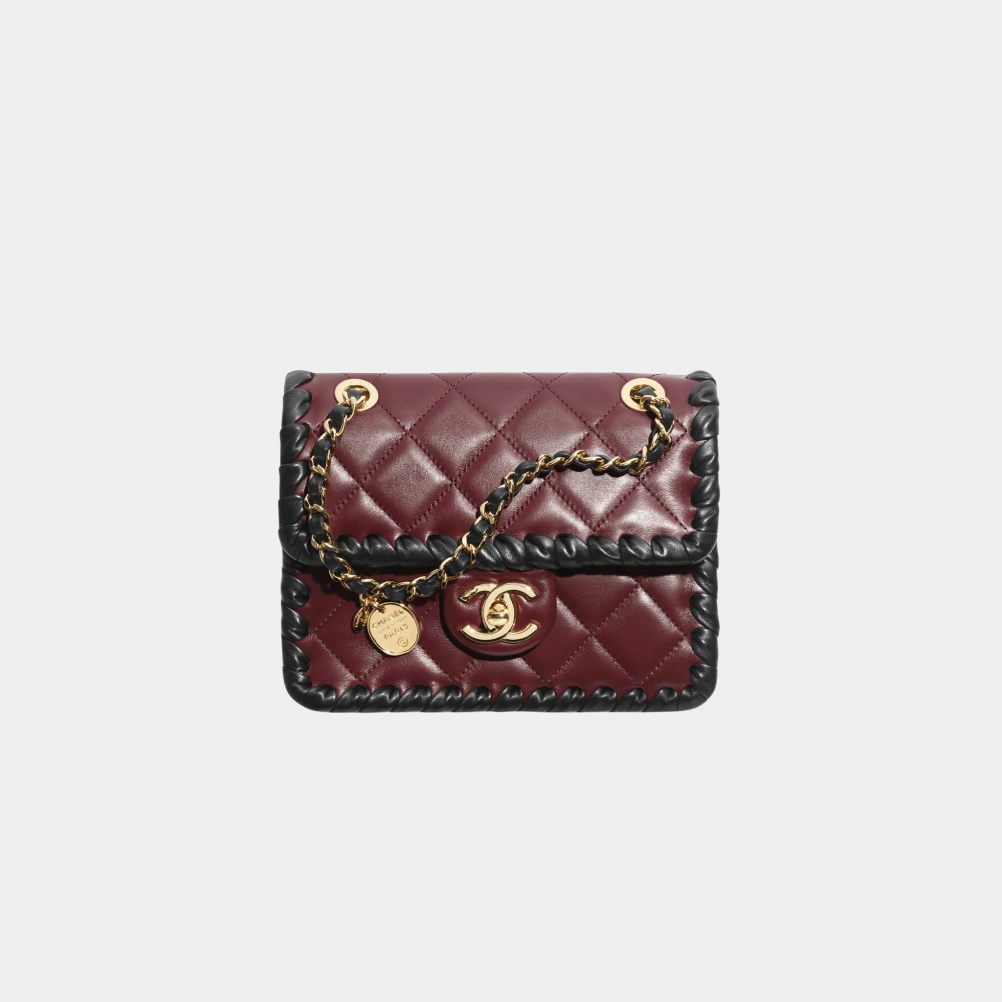 Mini Flap Bag Lambskin Braided Calfskin & Gold Tone Metal, Front