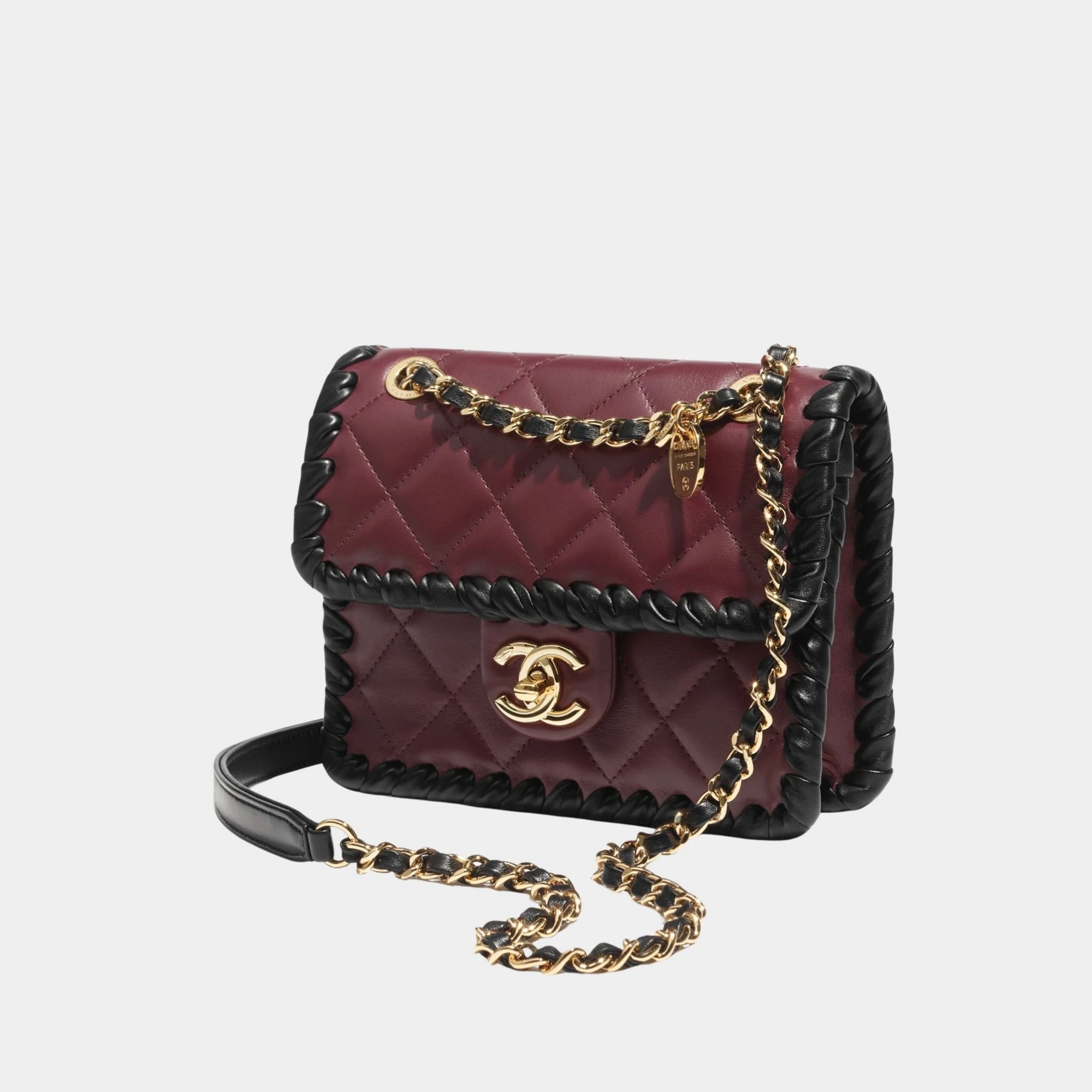 Mini Flap Bag Lambskin Braided Calfskin & Gold Tone Metal, Side