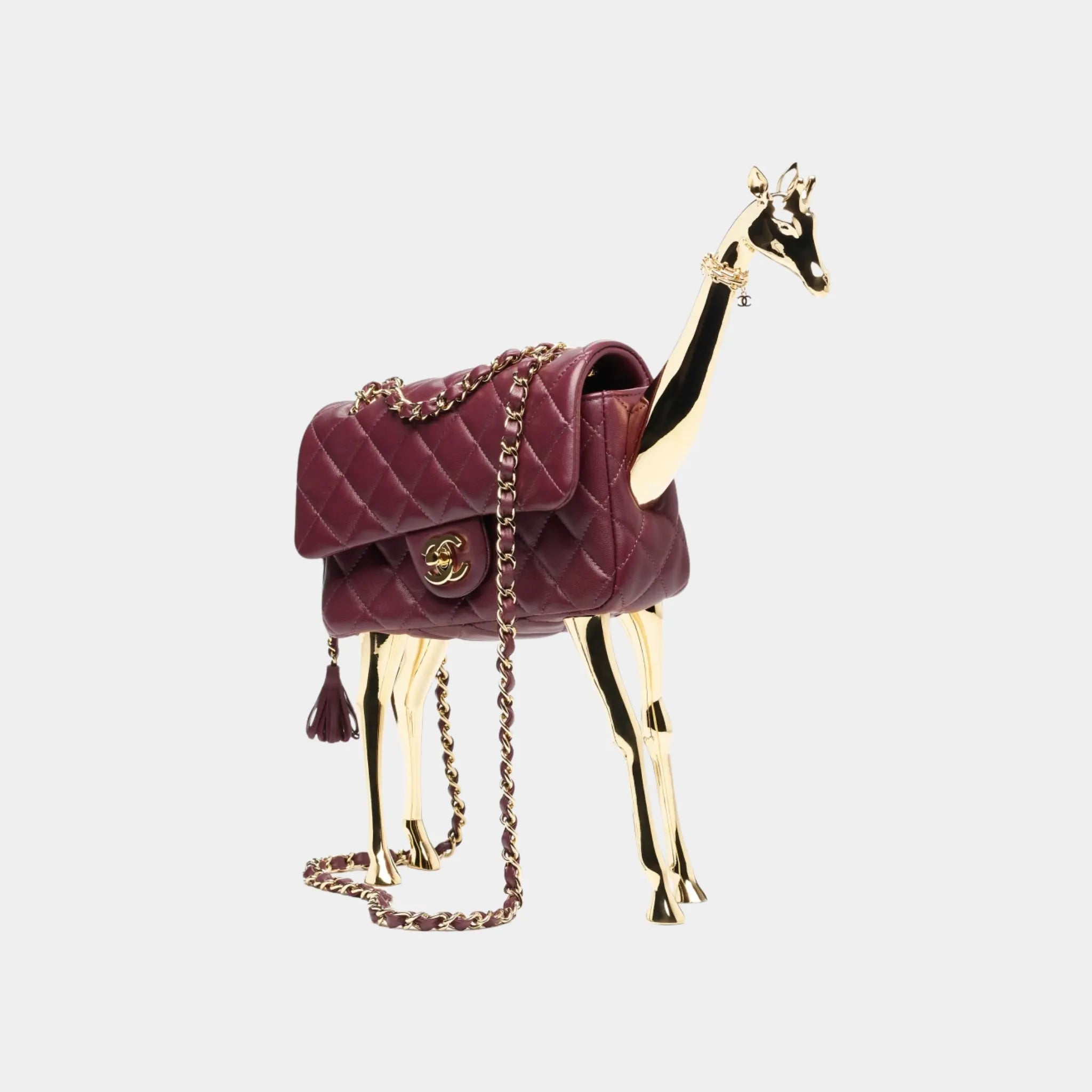 Chanel Mini Flap Bag in Lambskin with Gold Metal Giraffe Motif, Side