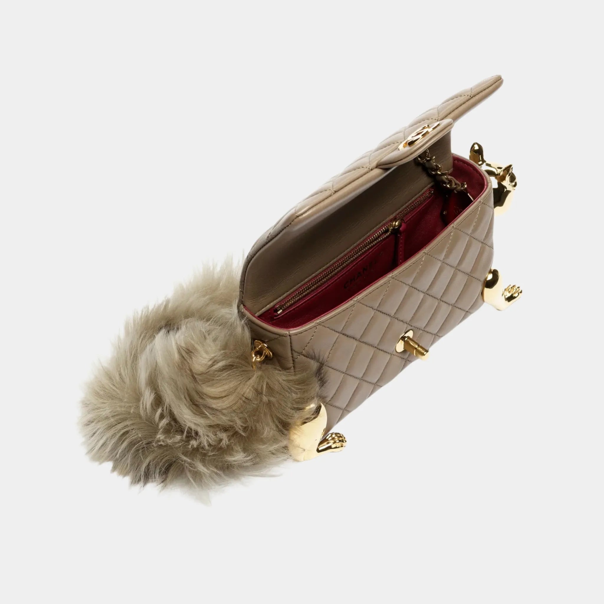 Chanel Mini Flap Bag in Lambskin with Metal & Shearling Squirrel Motif, Top