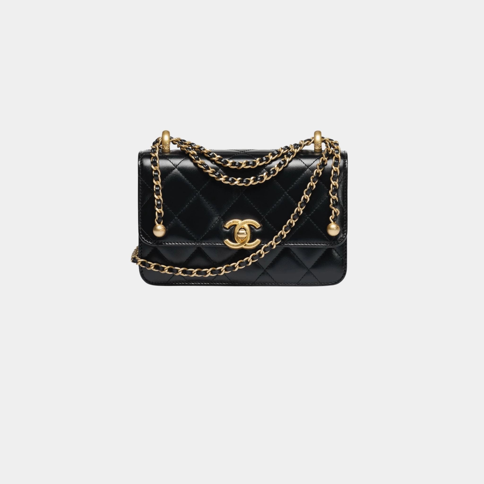 Chanel Mini Flap Bag Shiny Calfskin & Gold Tone Metal Black, Front