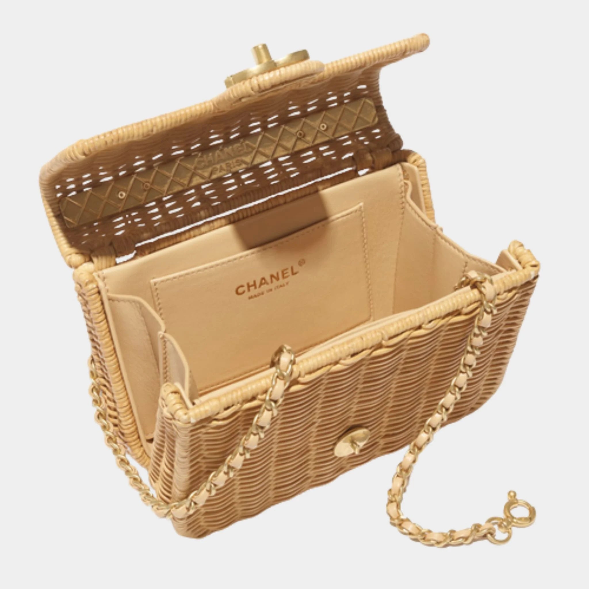 Mini Flap Bag with Top handle Braided Rattan & Gold-Tone Metal