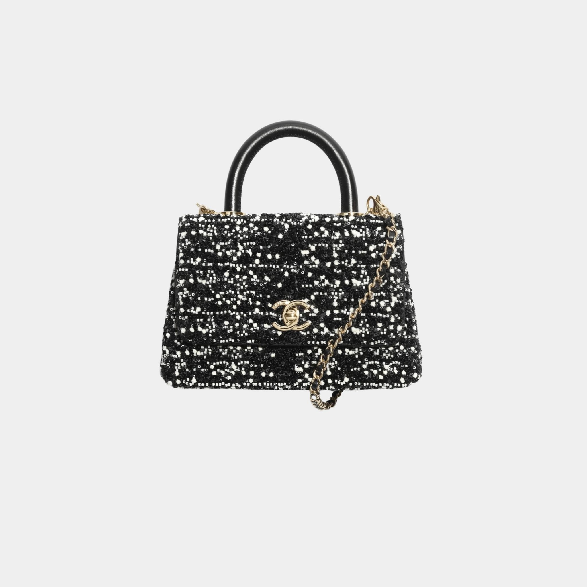 Mini Flap Bag With Top Handle Pearls Sequins Lambskin & Gold-Tone Metal