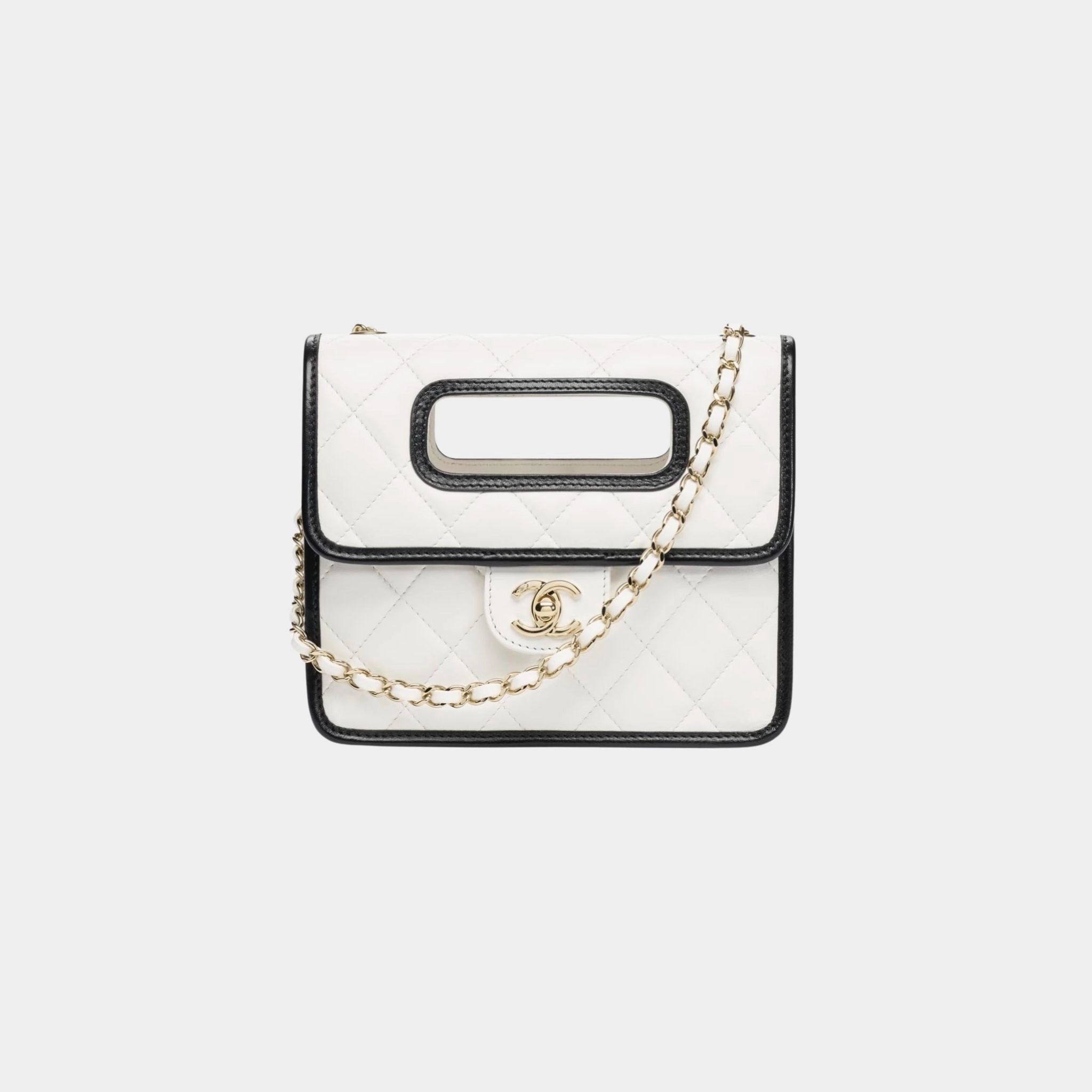 Chanel Mini Flap Bag With Top Handle Shiny Lambskin & Gold Tone Metal, Front