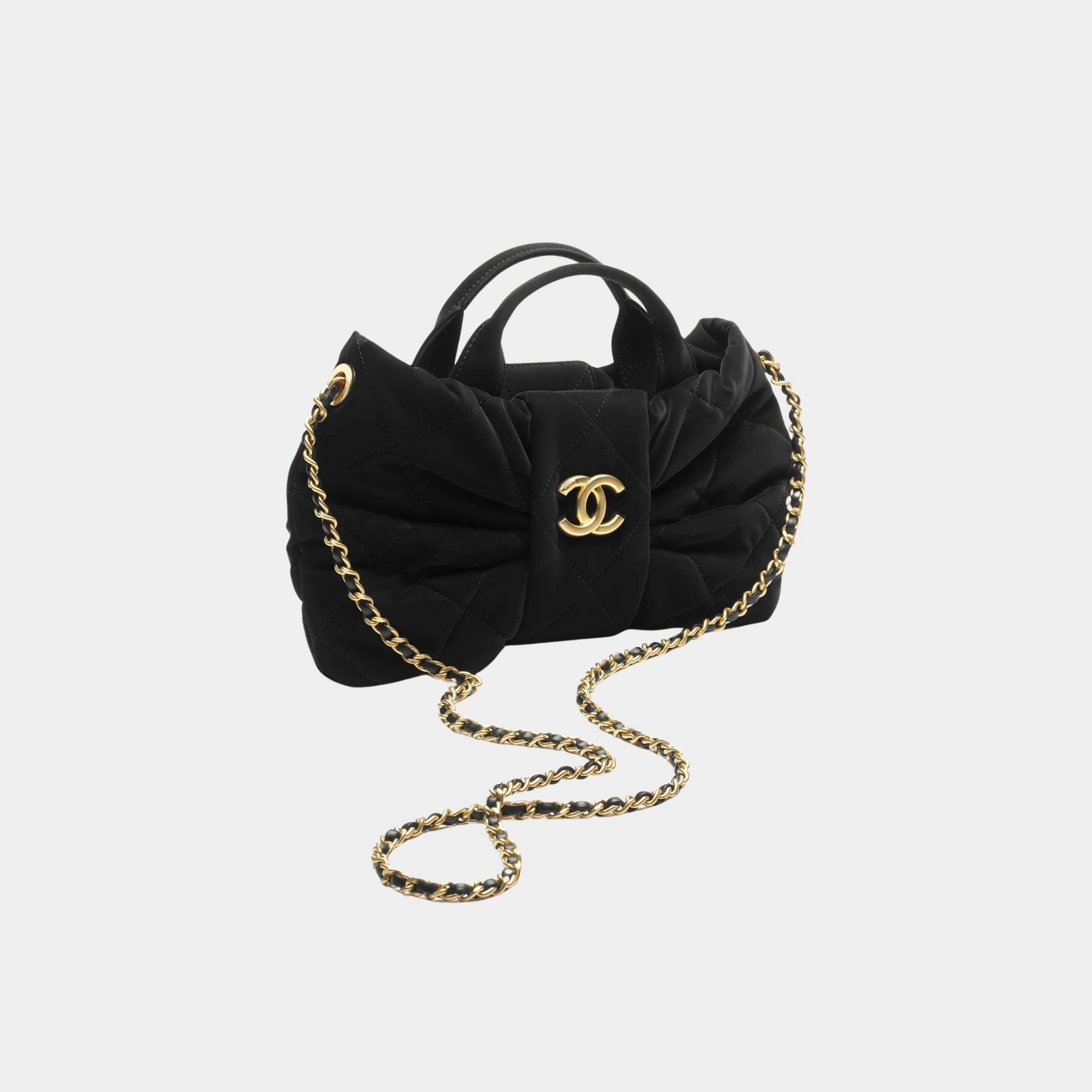 Mini Knot Bag Velvet Effect Nylon & Gold Metal Black
