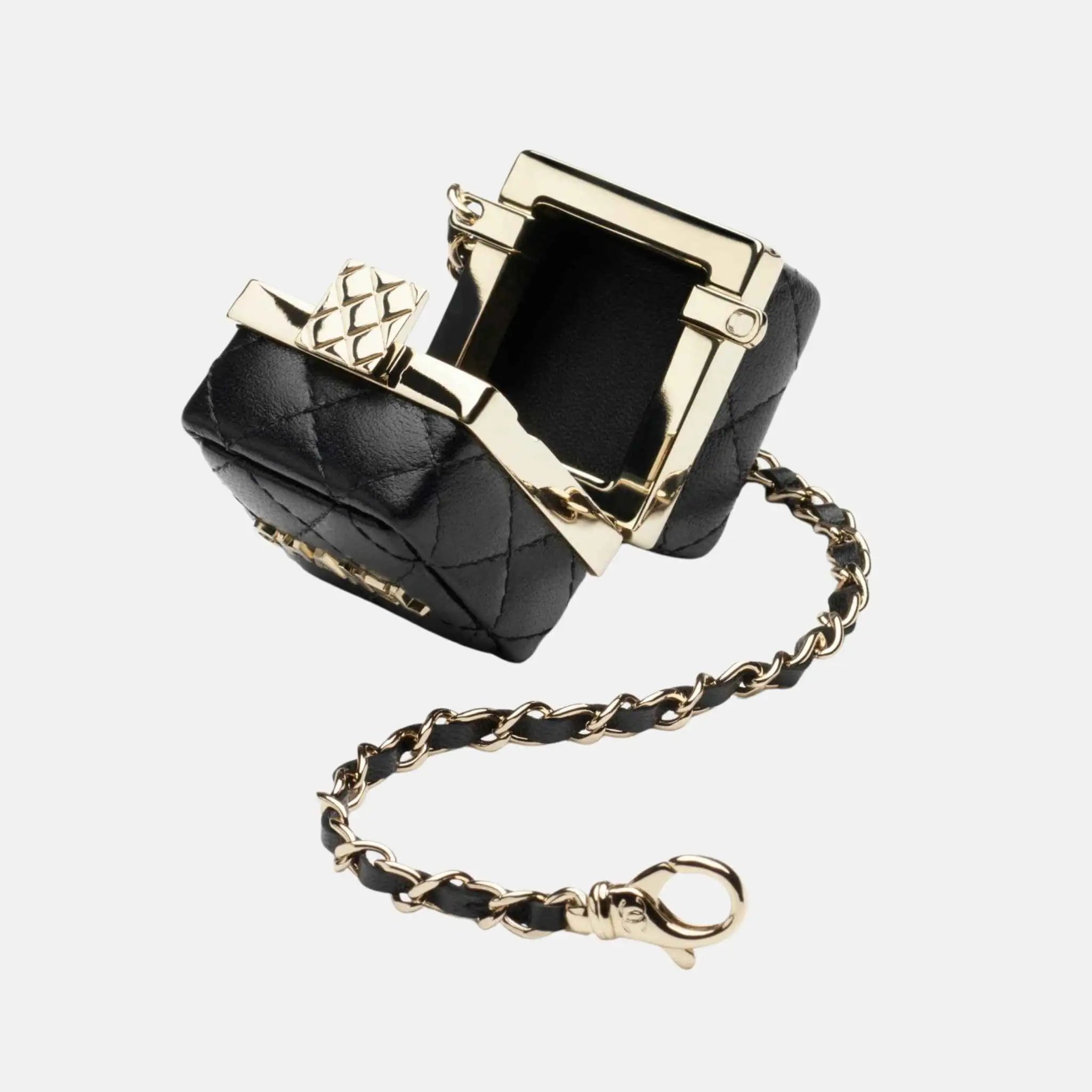 Chanel Mini Lambskin Bag Charm, Black, Inside