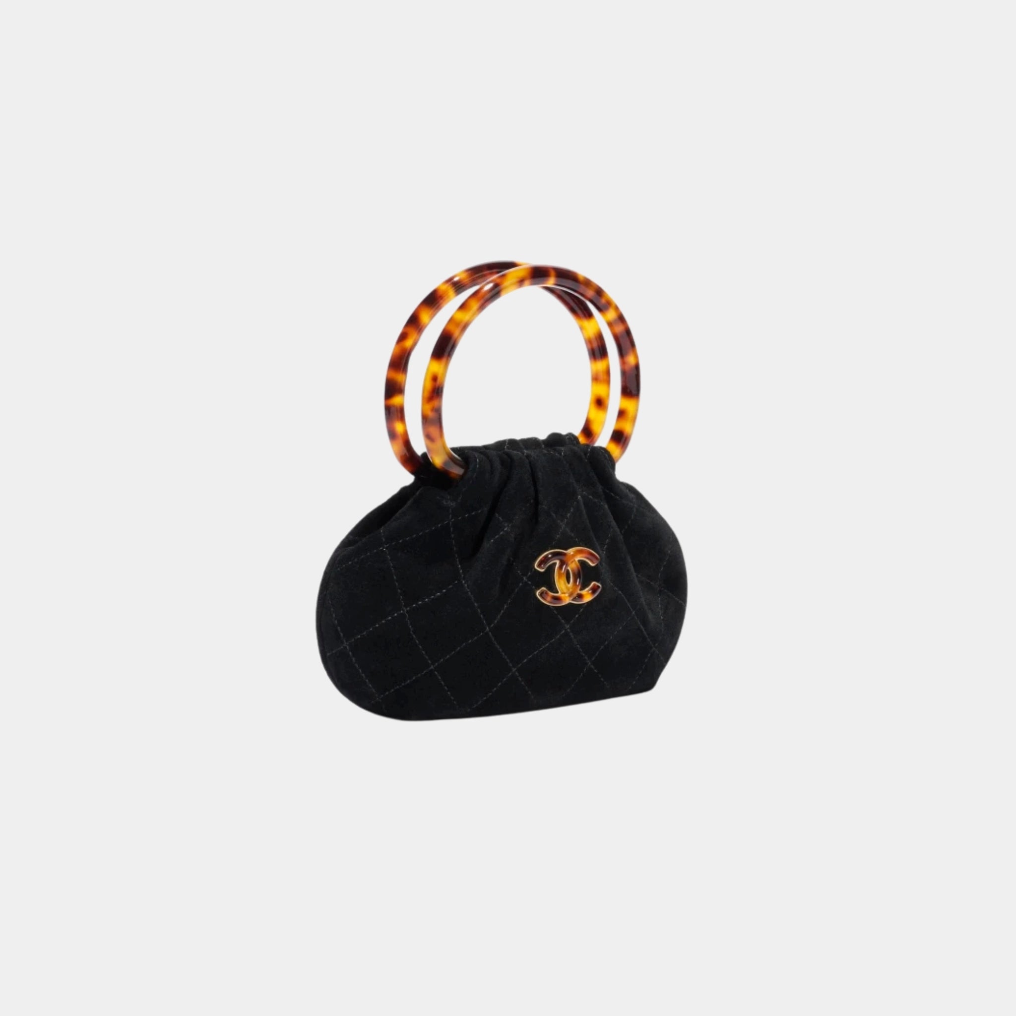Chanel Mini Pouch in Suede and Turtoise-Shell Effect Plexi, Black, Front