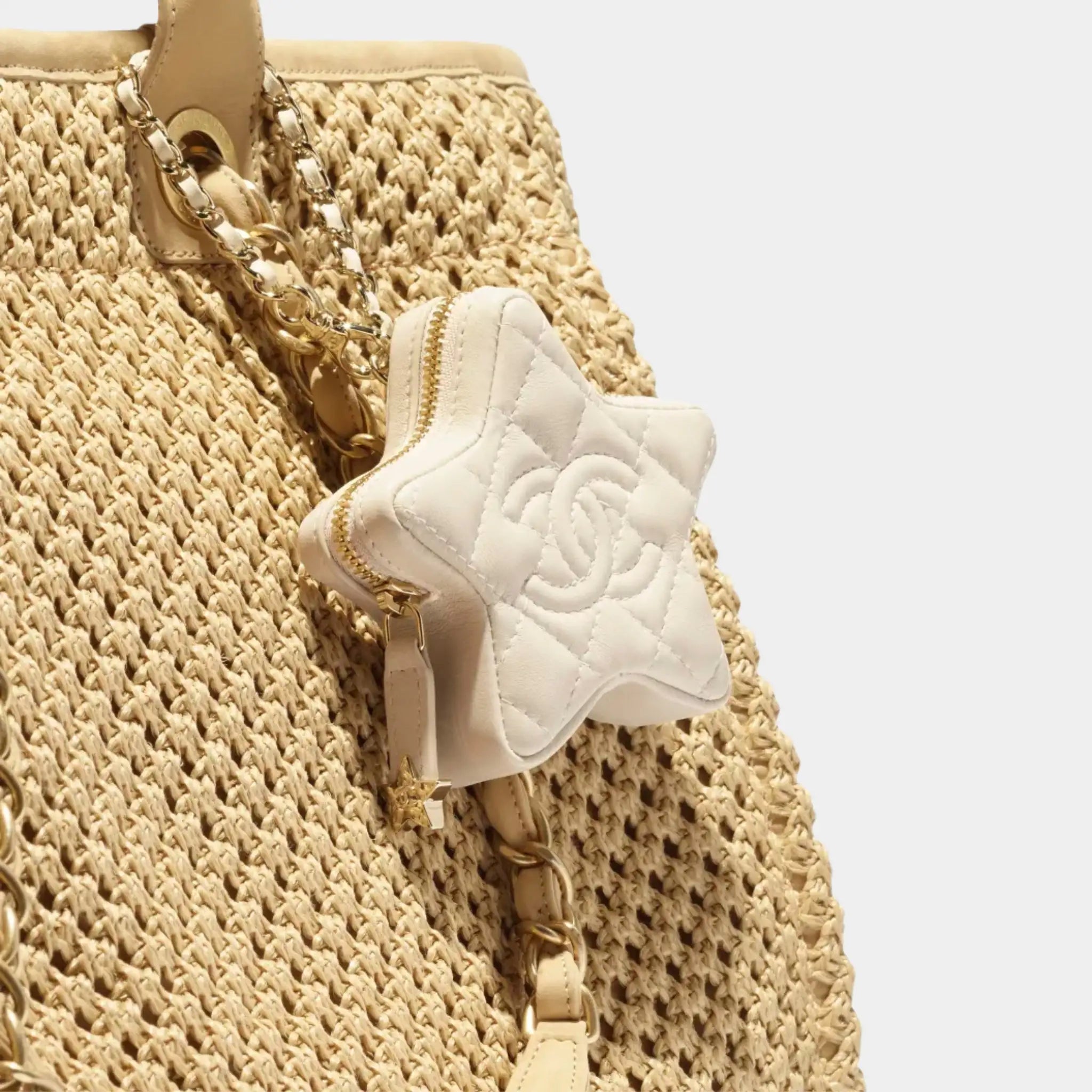 Chanel Mini Star Bag Charm Shiny Lambskin & Gold-Tone Metal, Light Beige, Close