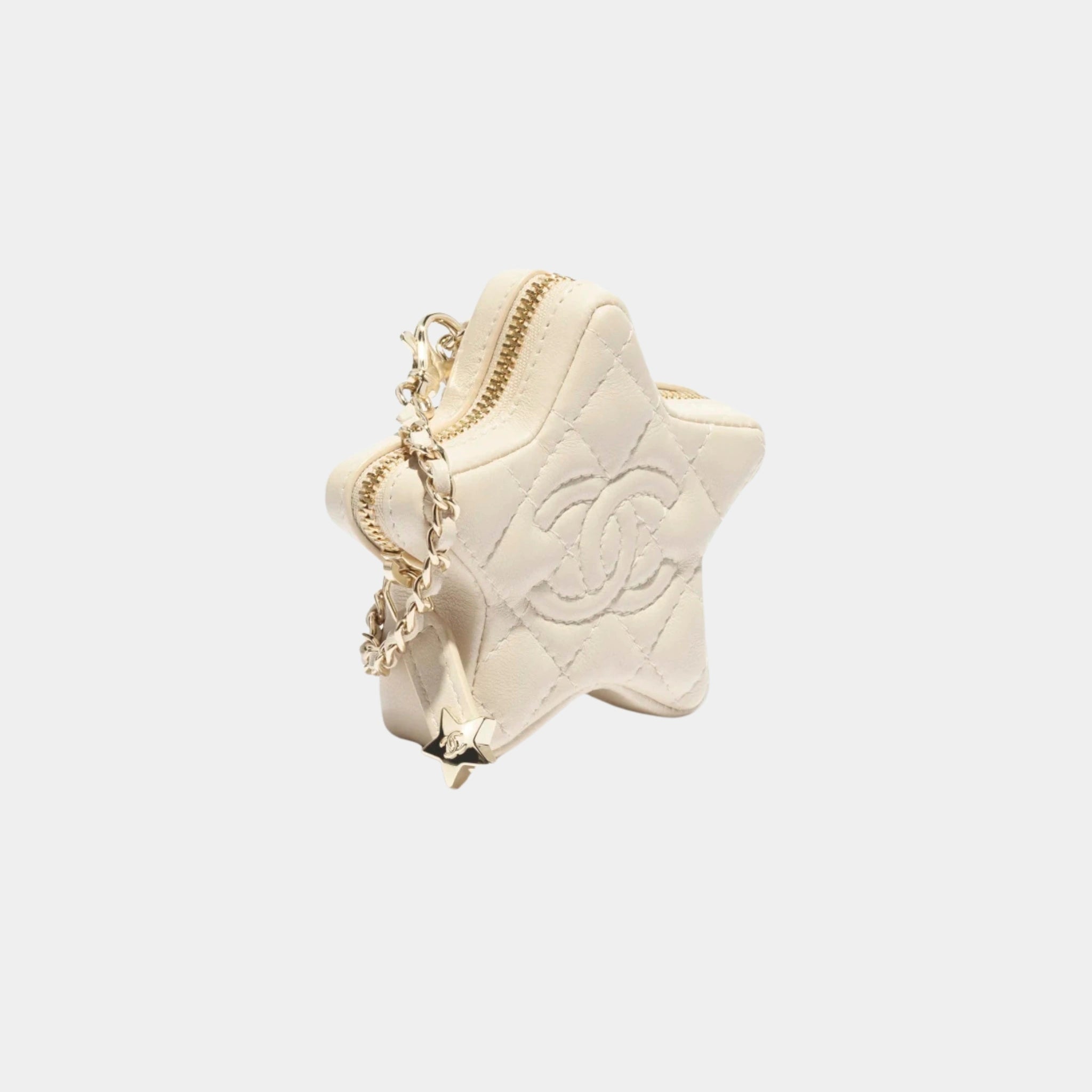 Chanel Mini Star Bag Charm Shiny Lambskin & Gold-Tone Metal, Light Beige, Front
