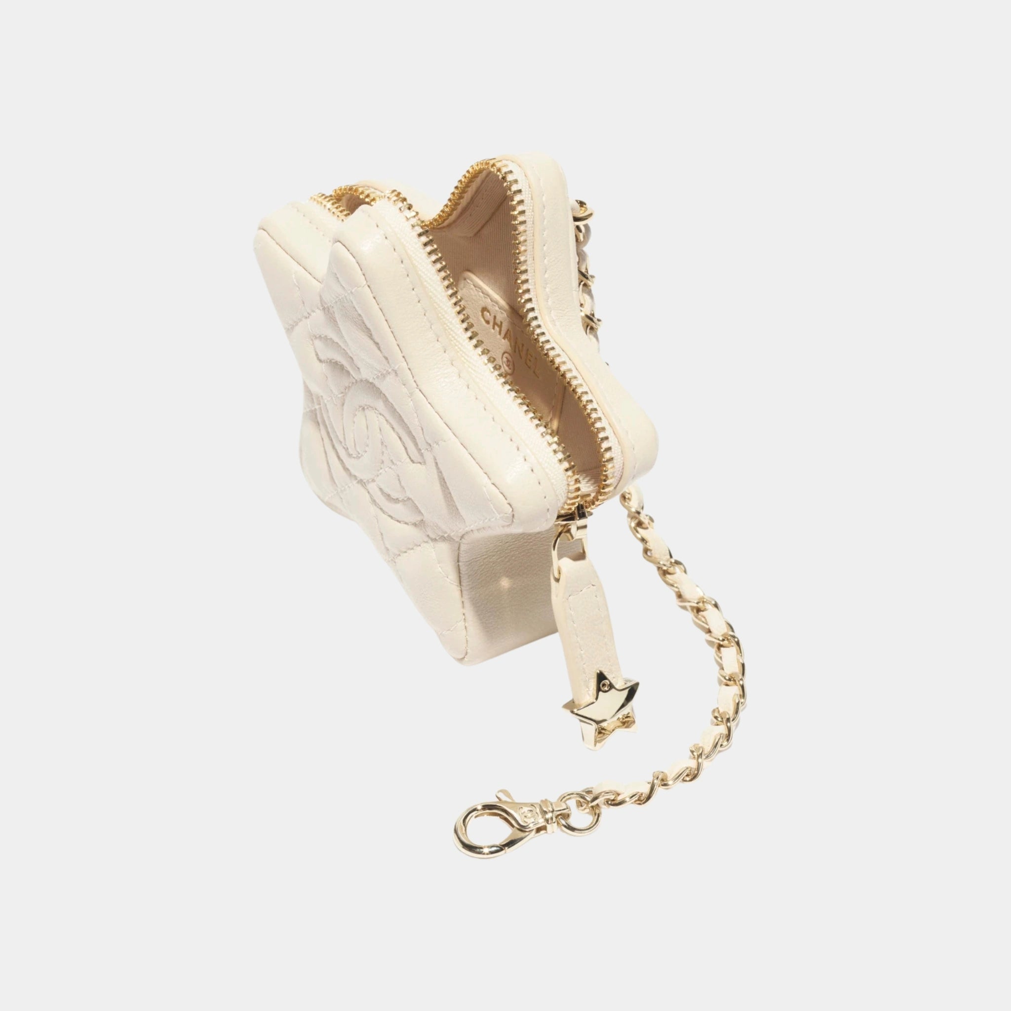 Chanel Mini Star Bag Charm Shiny Lambskin & Gold-Tone Metal, Light Beige, Top