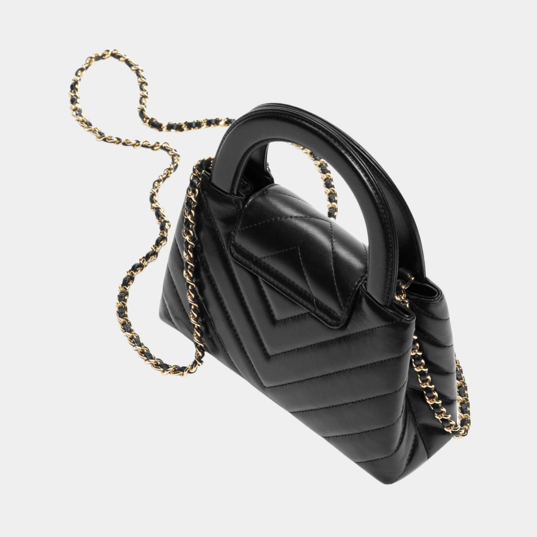 Chanel Mini Tote Bag Shiny Lamb & Gold-Plated Metal Black, top