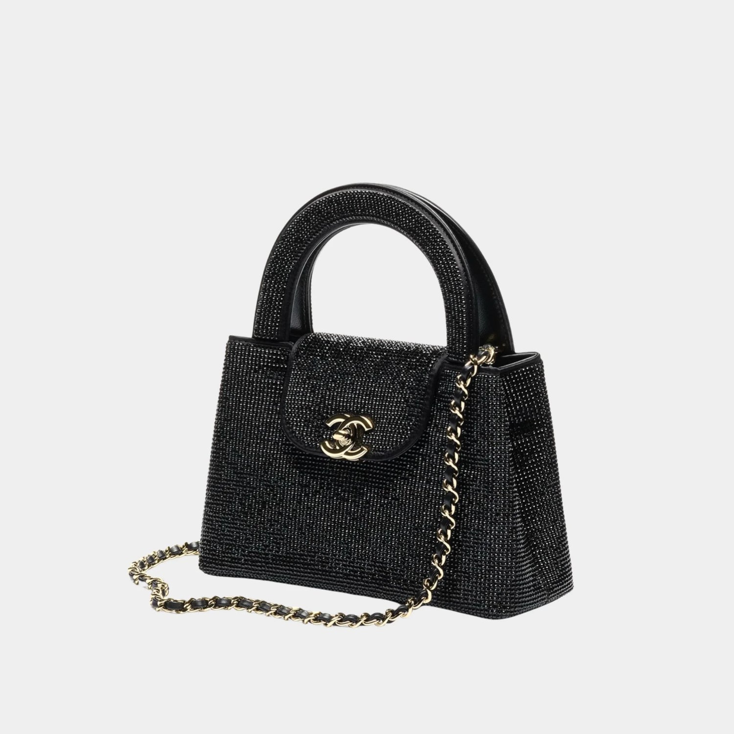 Chanel Mini Tote Strass & Gold-Tone Metal Black Front