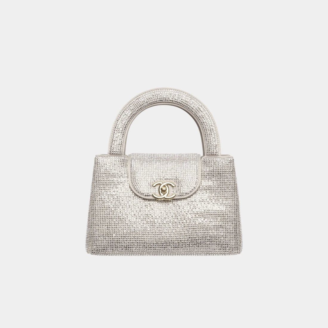Chanel Mini Tote Strass & Gold-Tone Metal Silvery Front