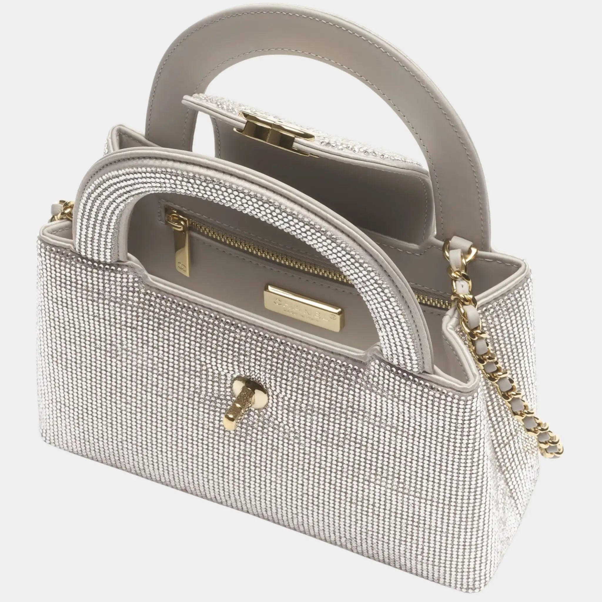 Chanel Mini Tote Strass & Gold-Tone Metal Silvery Top
