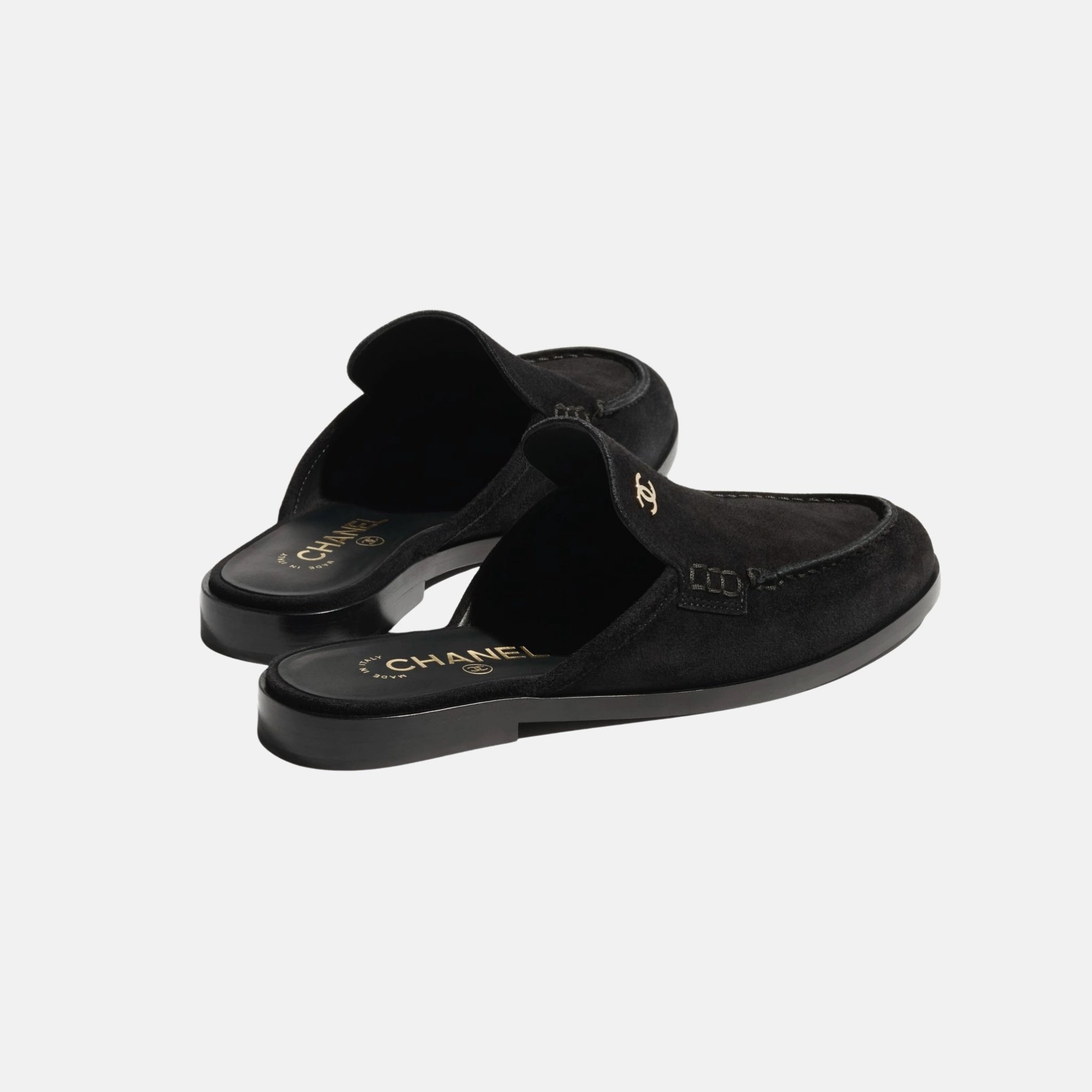 Chanel Mules in Black Calfskin, Suede, Back
