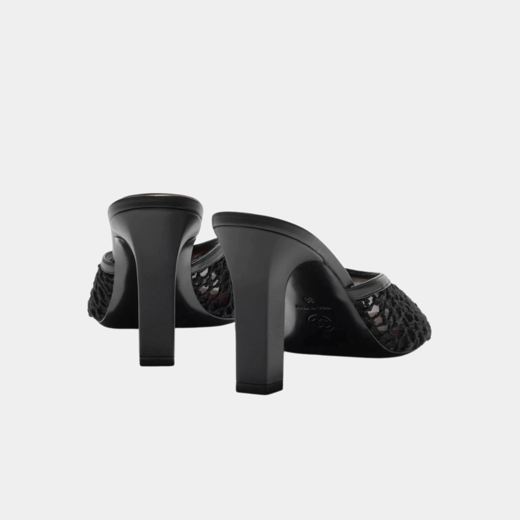Chanel Mules in Black Mixed Fibers Cotton & Lambskin, Back