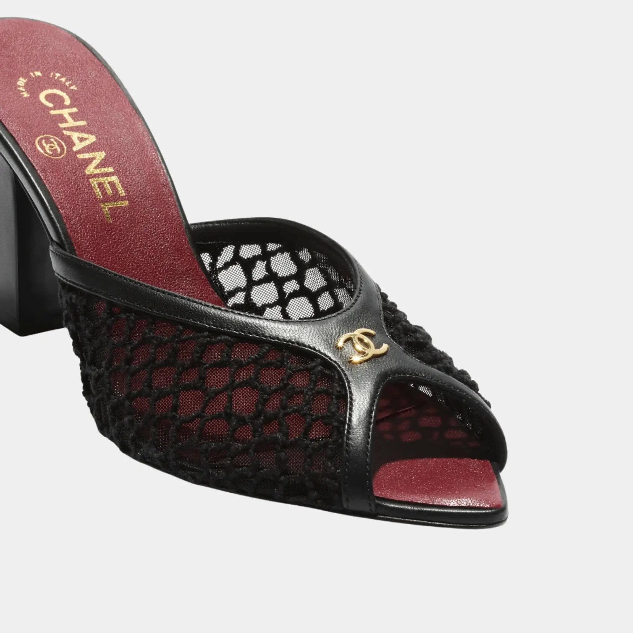 Chanel Mules in Black Mixed Fibers Cotton & Lambskin, Front