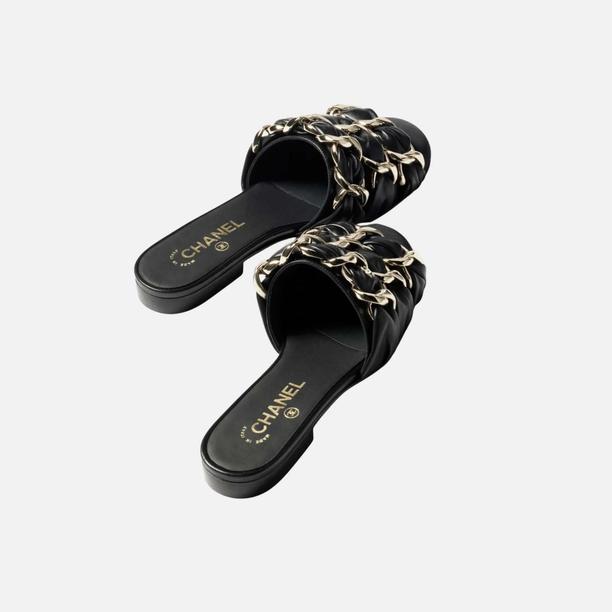 Chanel Mules in Lambskin and Grosgrain, Black, Top