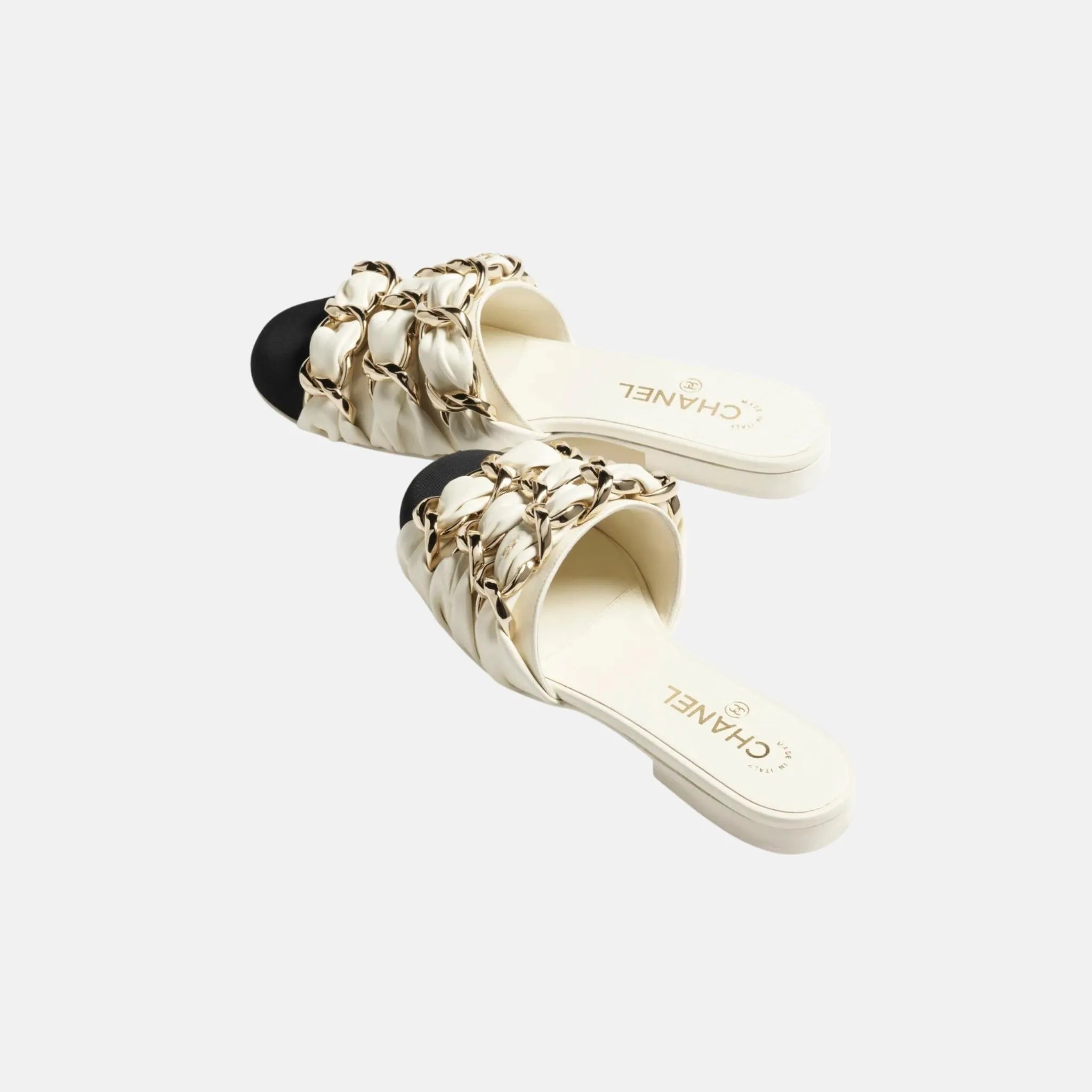 Chanel Mules in Lambskin and Grosgrain, Ivory and Black, Top
