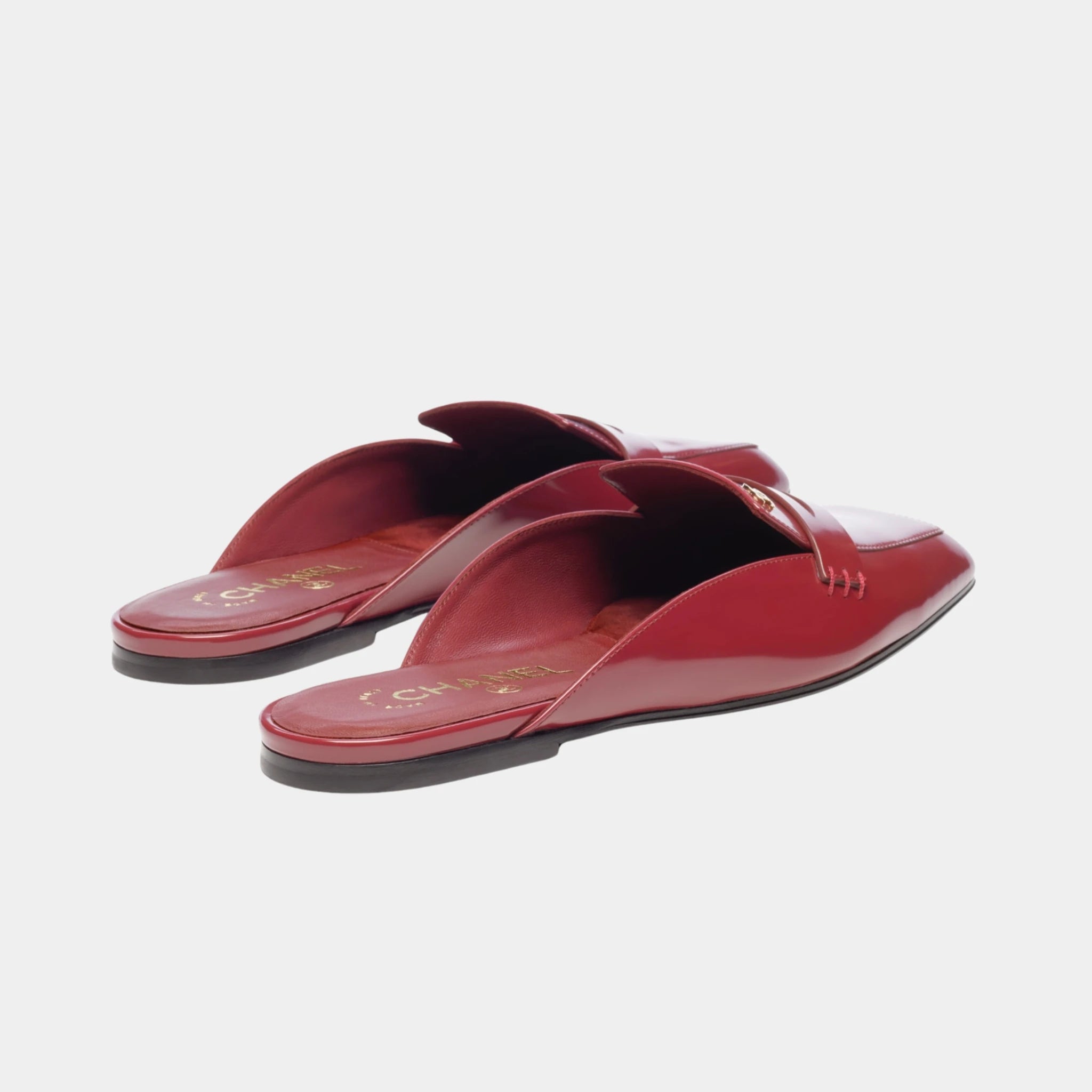 Chanel Mules in Shiny Calfskin, Burgundy, Back