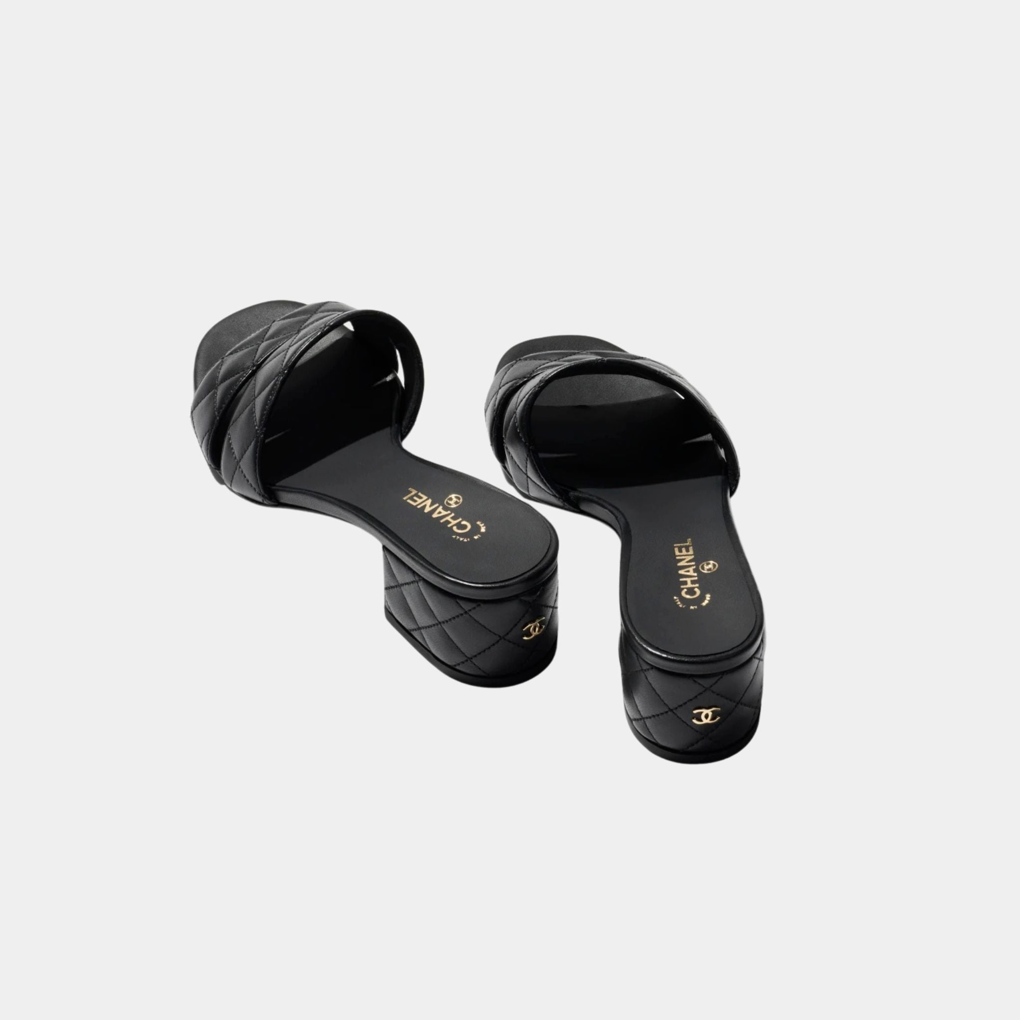 Chanel Mules In Lambskin Heeled, Black, Back