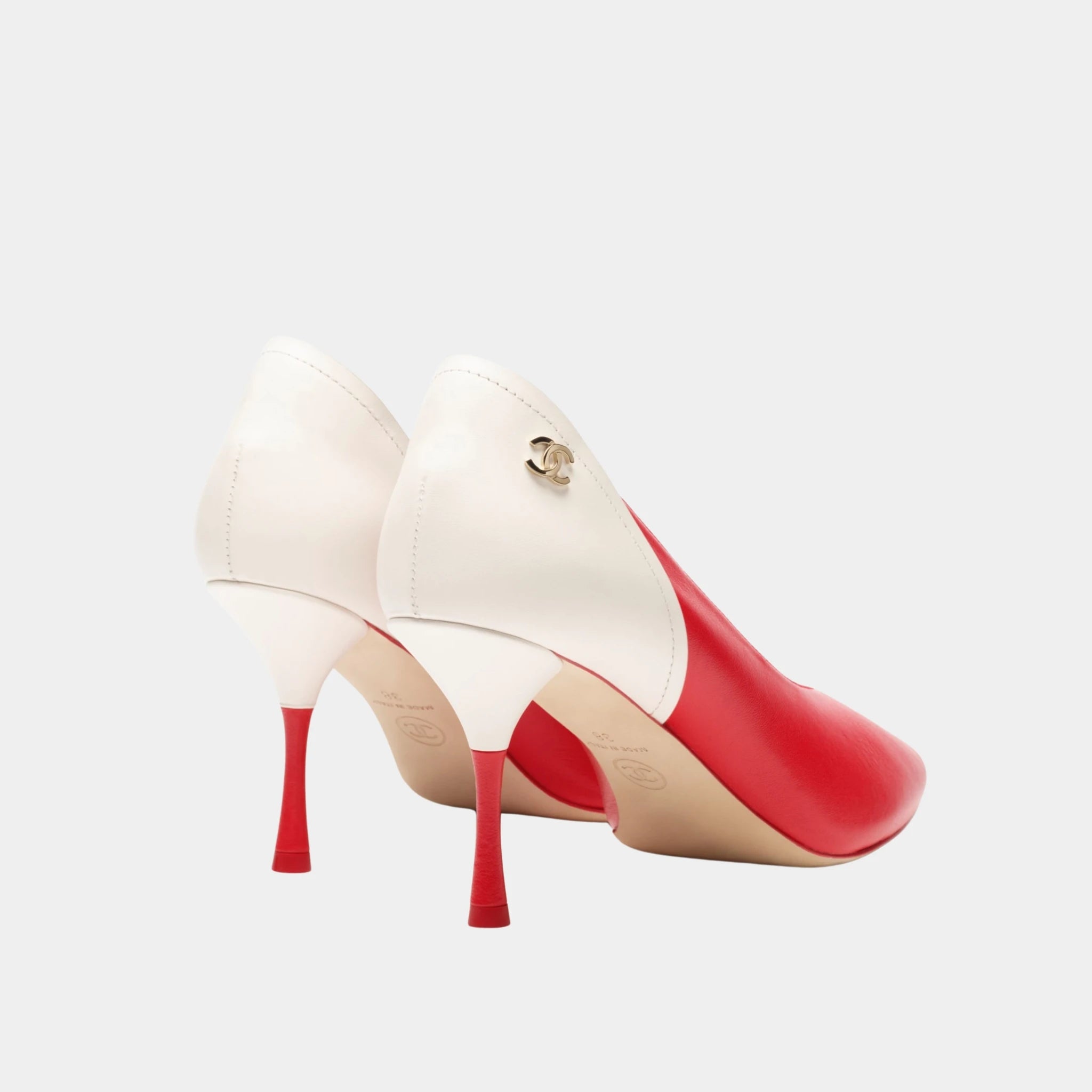 Chanel Pumps in Lambskin & Calfskin, Red White, Back