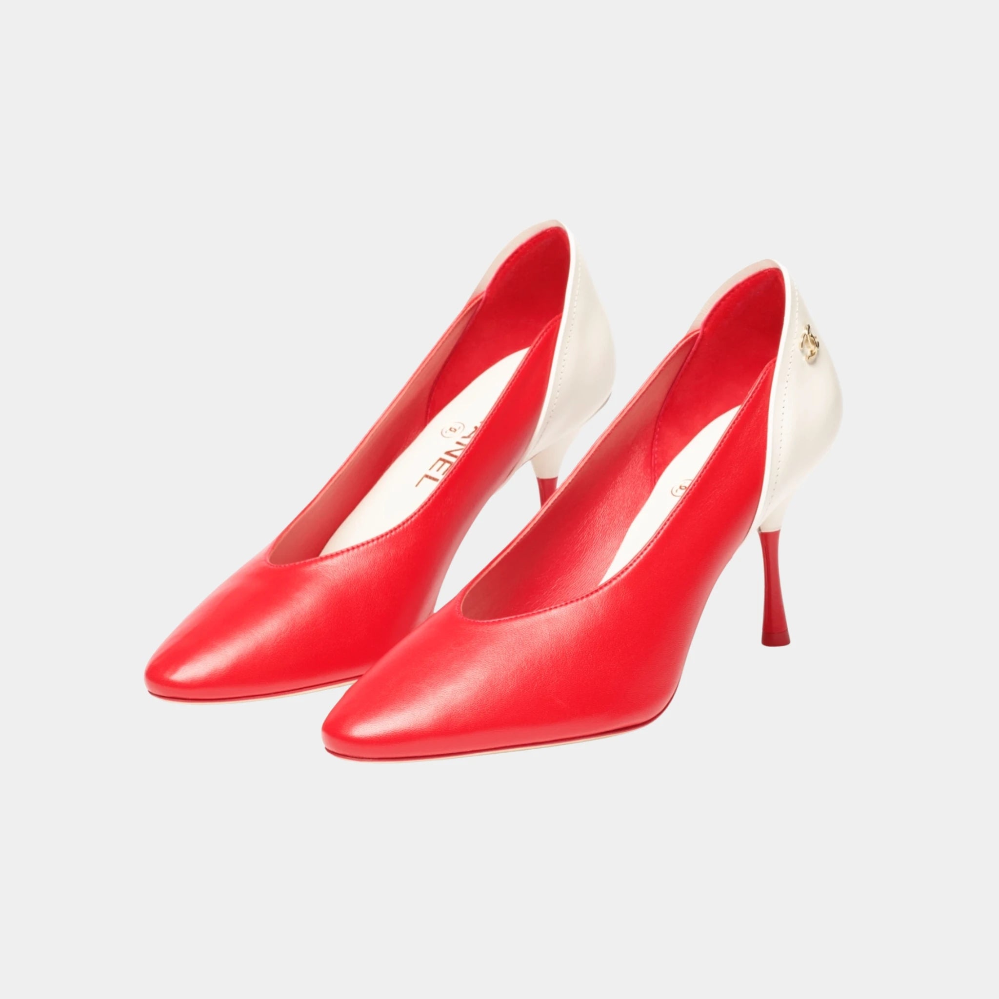 Chanel Pumps in Lambskin & Calfskin, Red White, Front