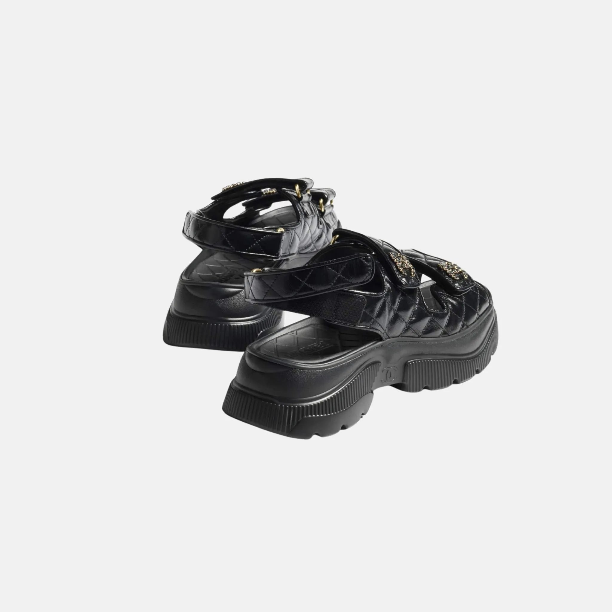 Chanel Sandals in Shiny Calfskin, Black, Back