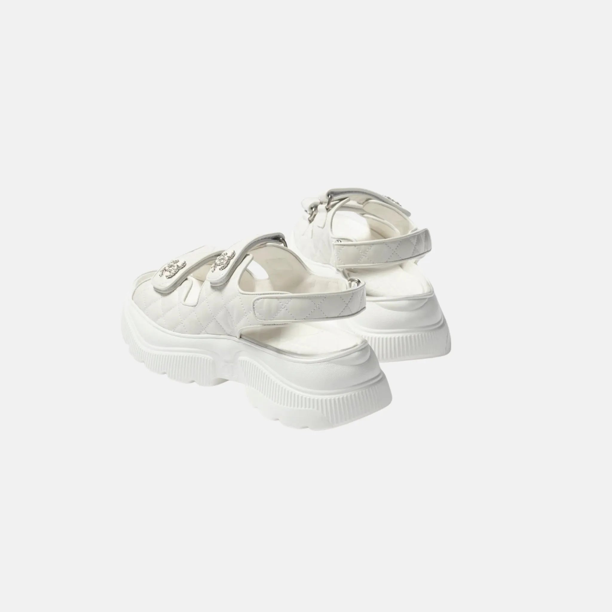 Chanel Sandals in Shiny Calfskin, White, Back