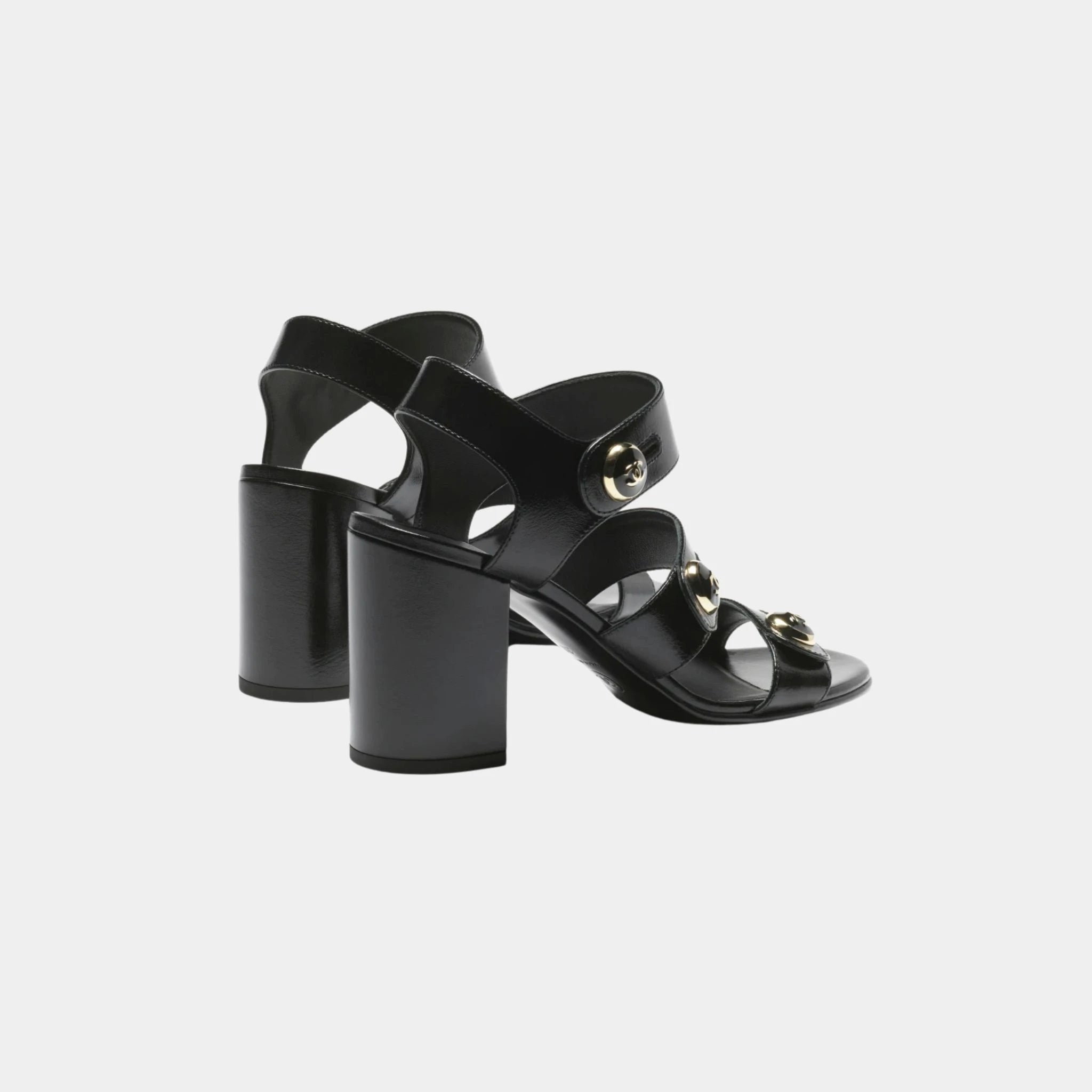 Chanel Sandals in Shiny Calf, Black, Back
