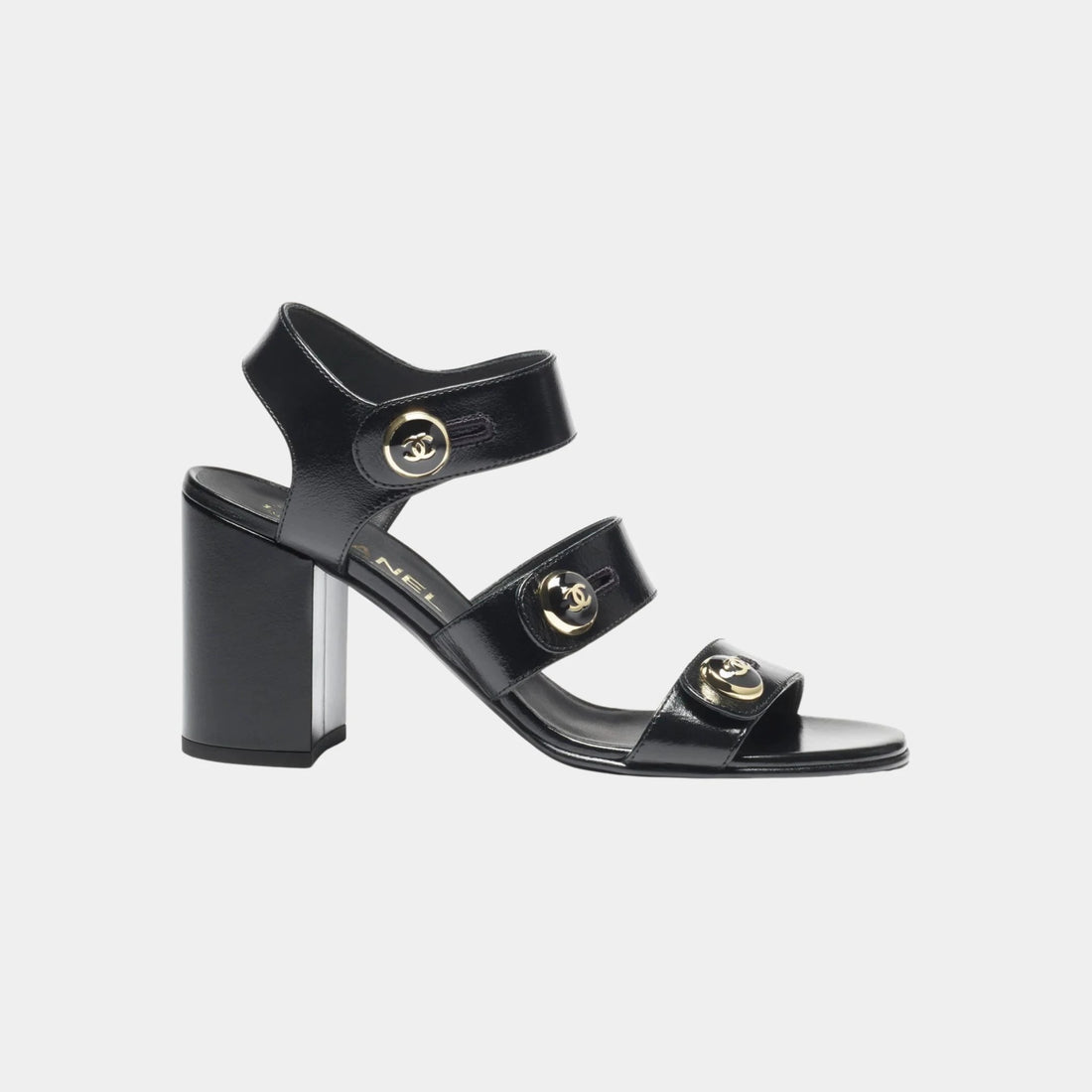 Chanel Sandals in Shiny Calf, Black, Side