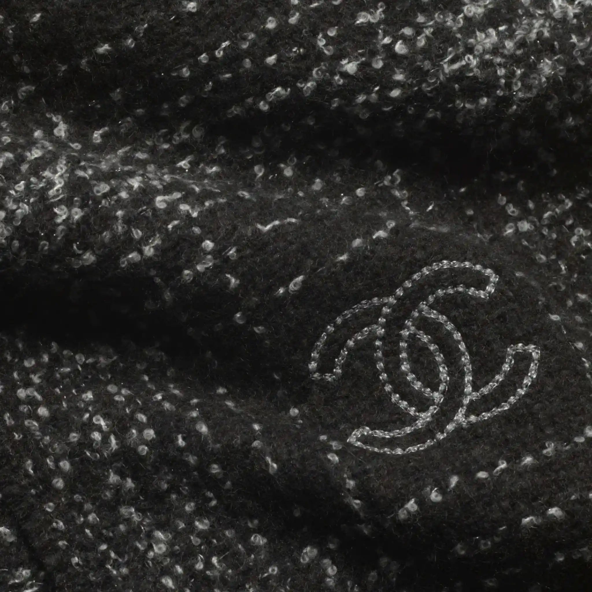 Chanel Scarf Cashmere & Wool Dark Gray White & Silver, Closeup