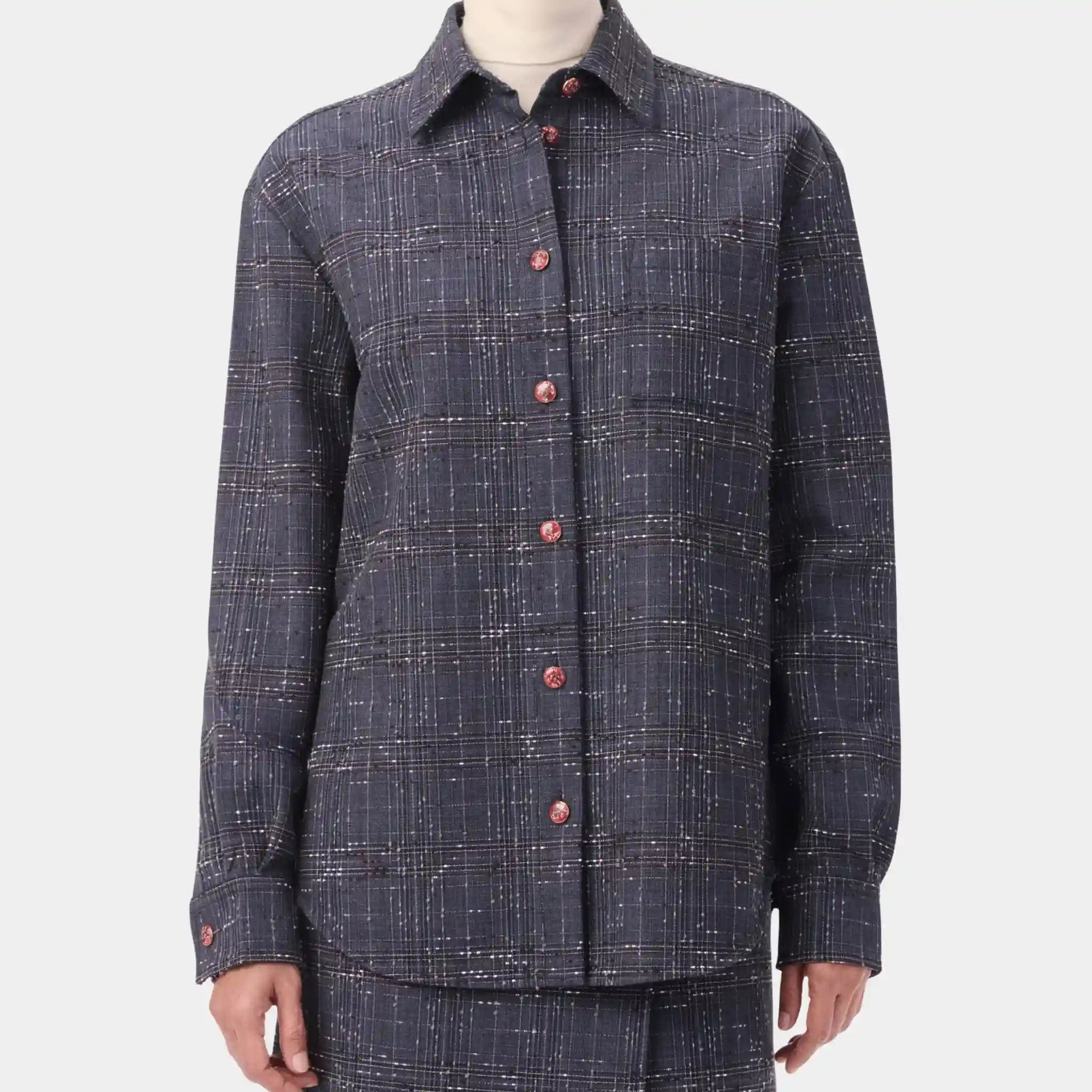 Chanel Shirt Cotton in Dark Blue & Gray, Front
