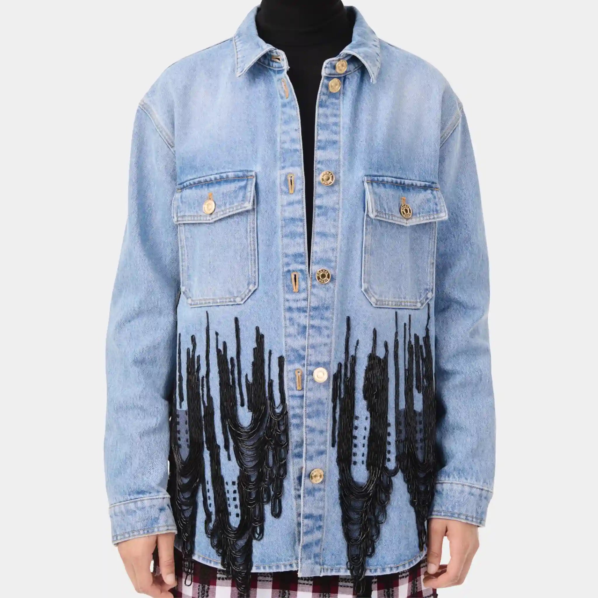 Chanel Shirt in Blue & Black Denim, Front