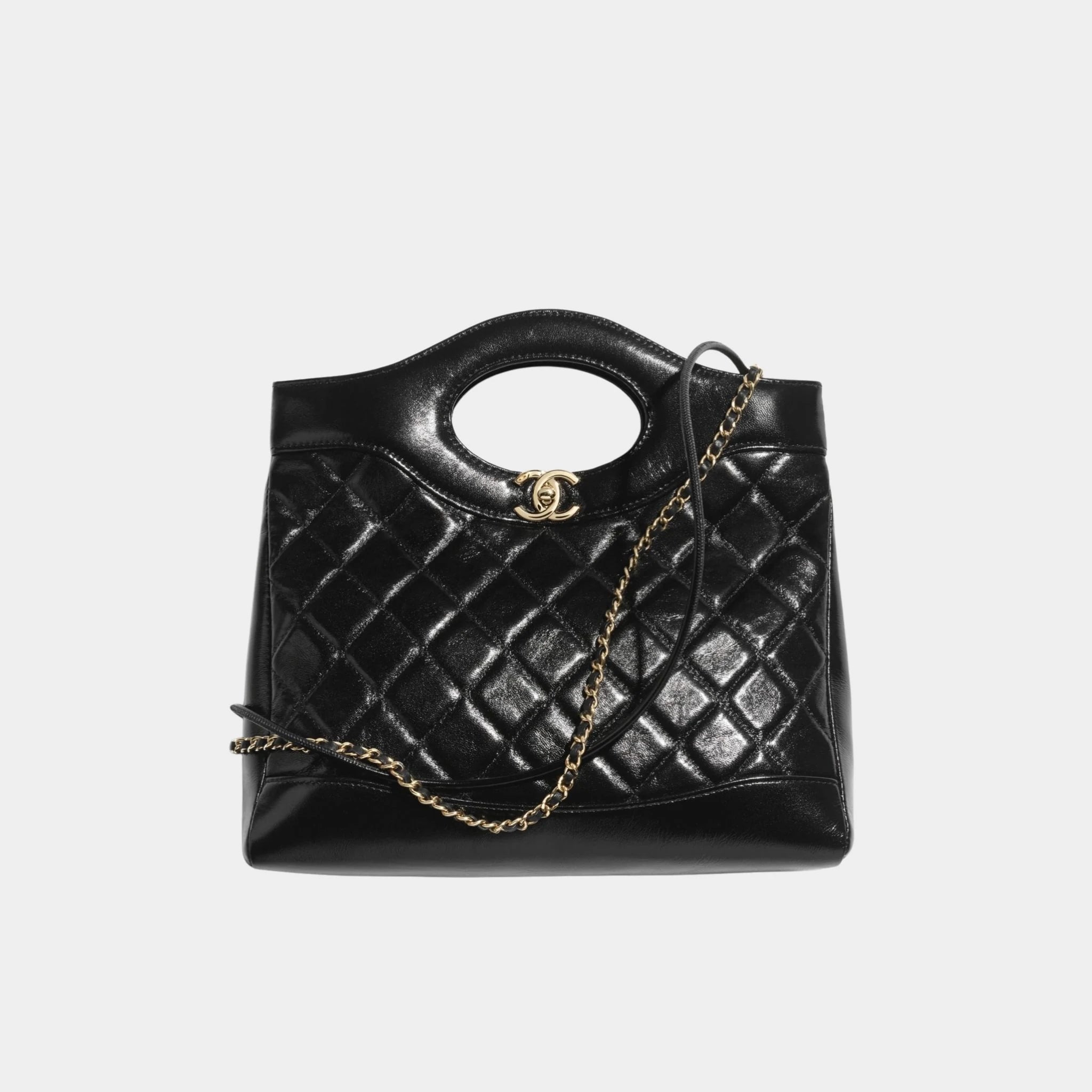 Chanel Shopping Bag Shiny Lambskin & Gold Tone Metal Black