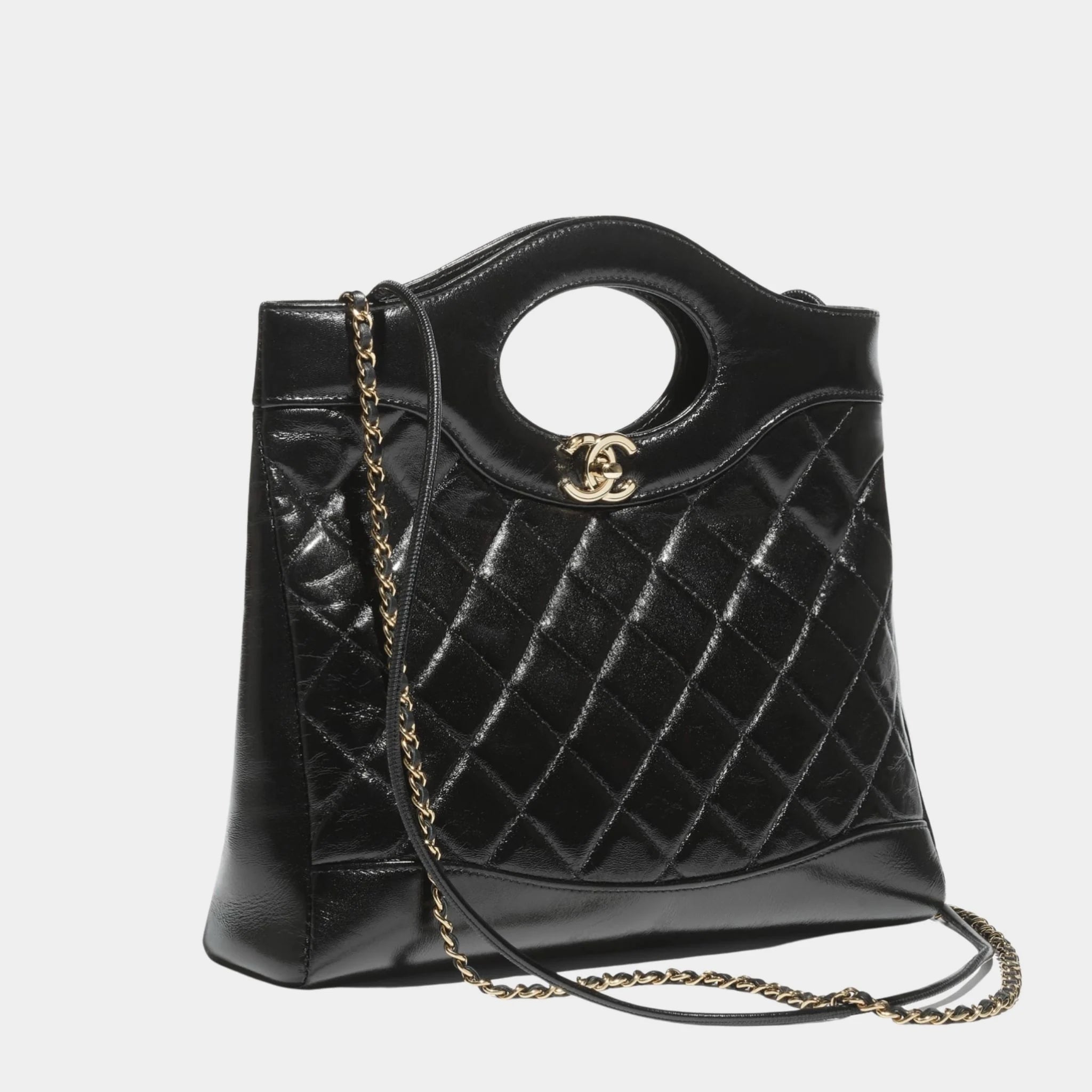 Chanel Shopping Bag Shiny Lambskin & Gold Tone Metal Black