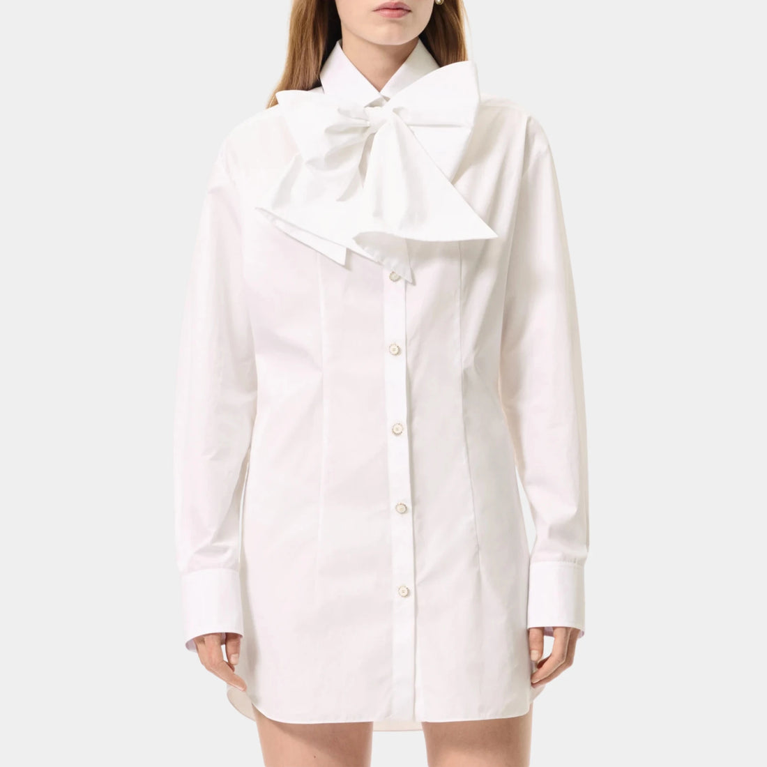 Chanel Short Dress in Cotton Poplin, White, Front