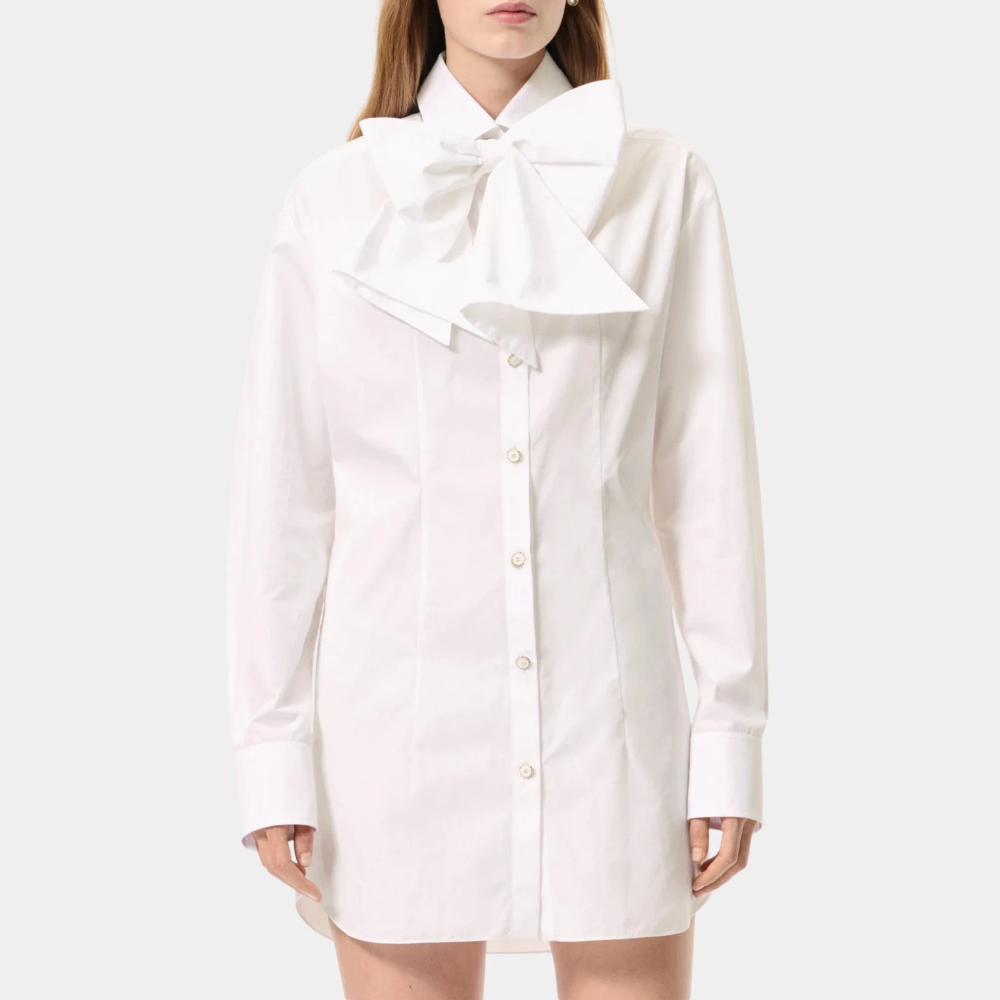 Chanel Short Dress in Cotton Poplin, White, Front