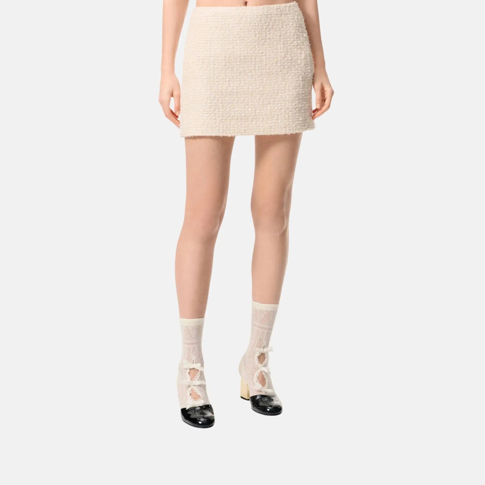 Chanel Short Skirt Tweed Beige And White