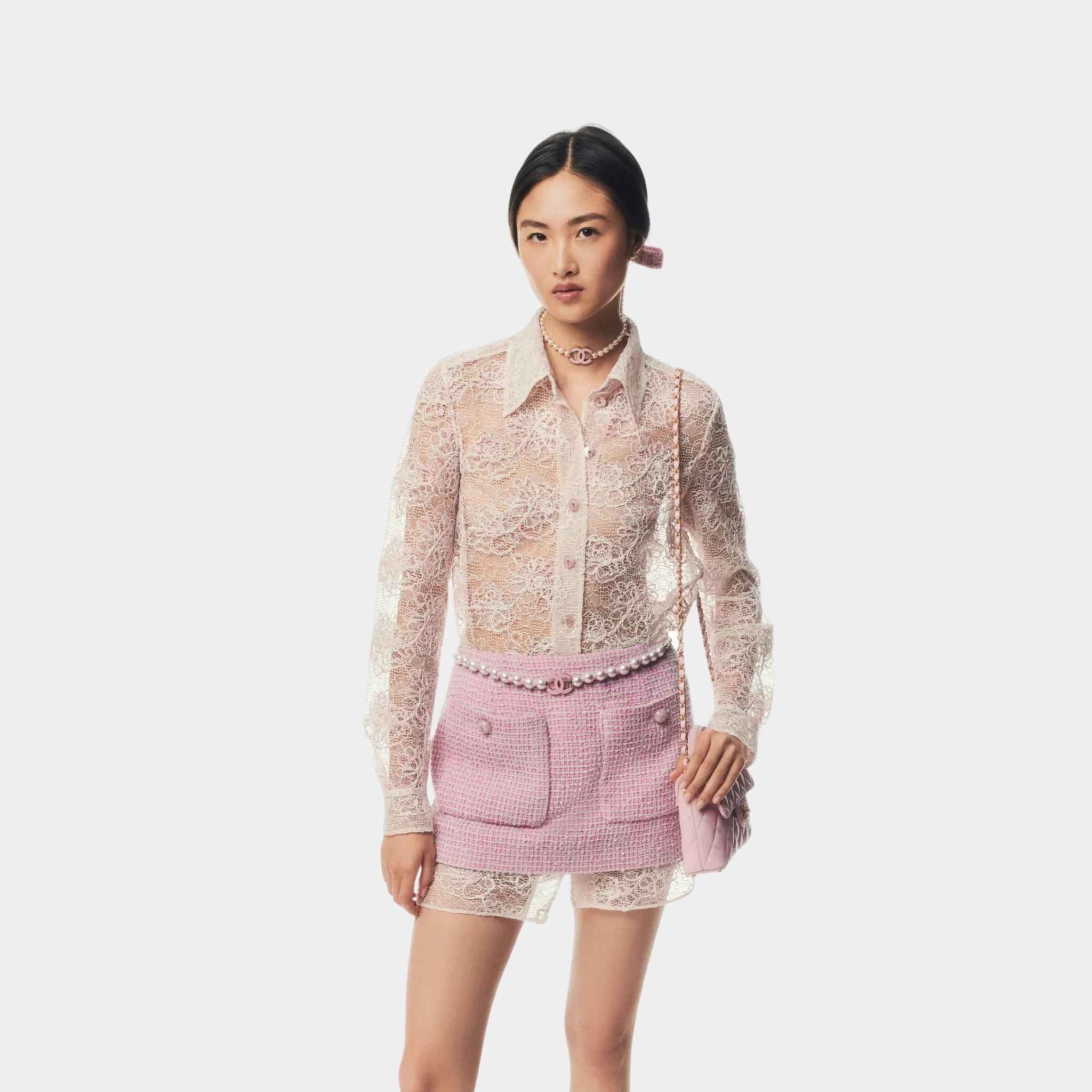 Chanel Skirt Cotton Tweed Light Pink & Grey, Half