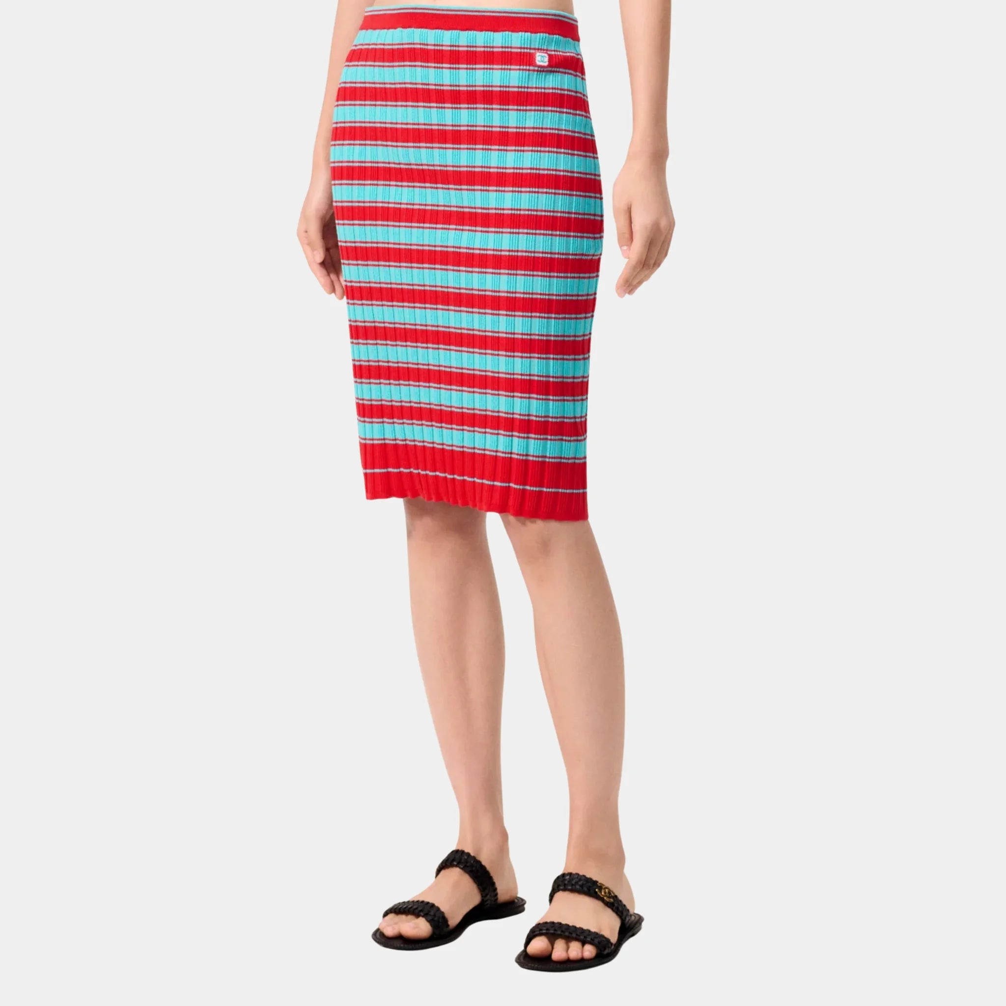 Chanel Skirt in Red & Turquoise Cotton, Front